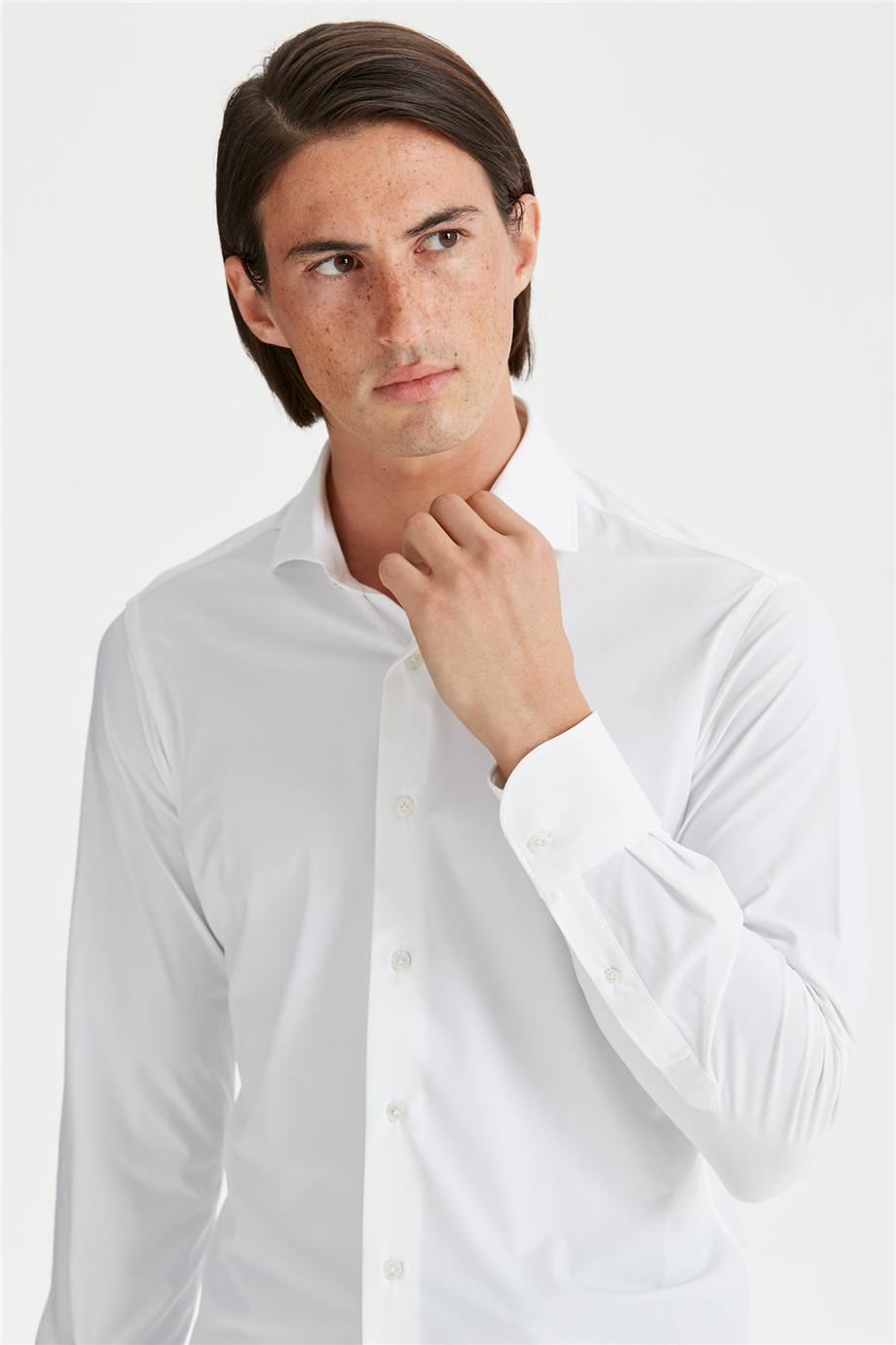 Beyaz Teknik Kumaş Gömlek