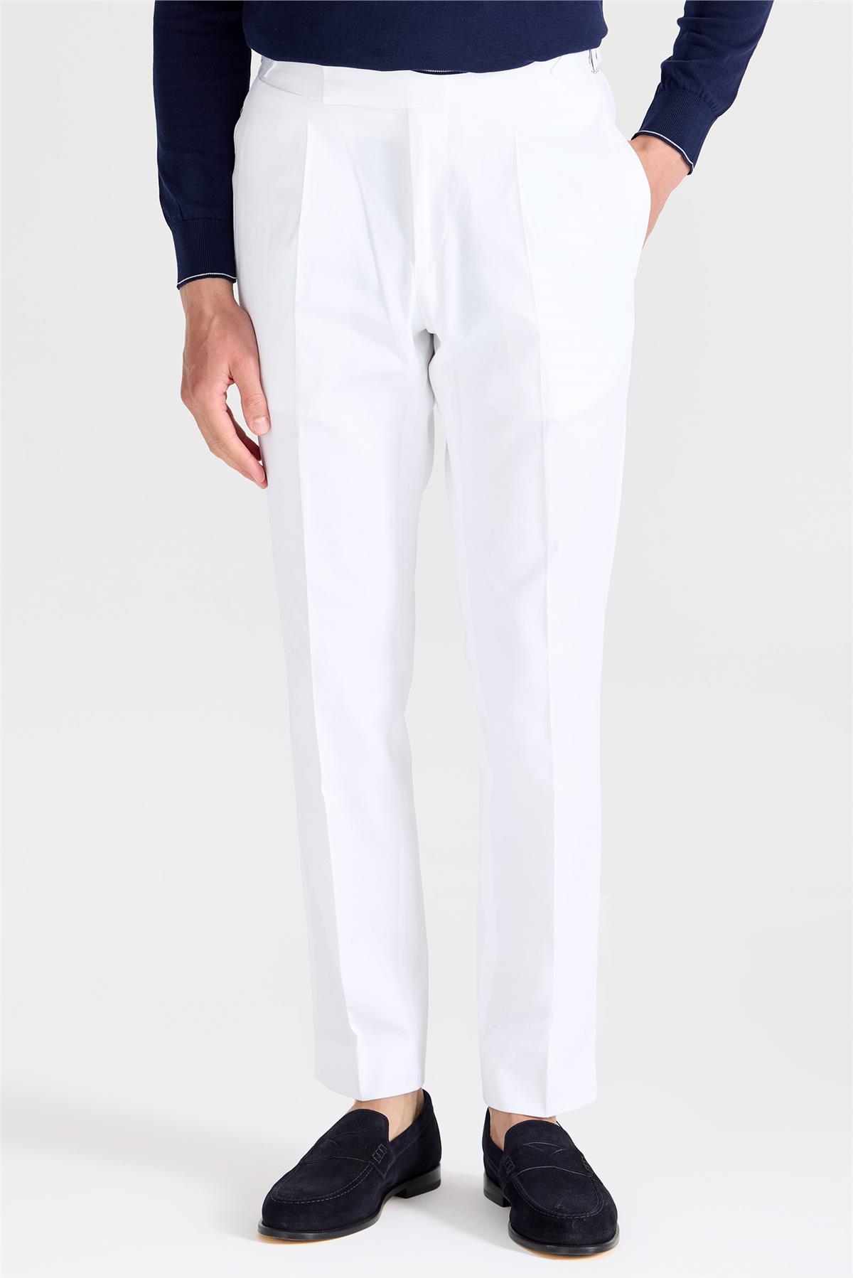 Beyaz Tokalı Pamuk Pantolon