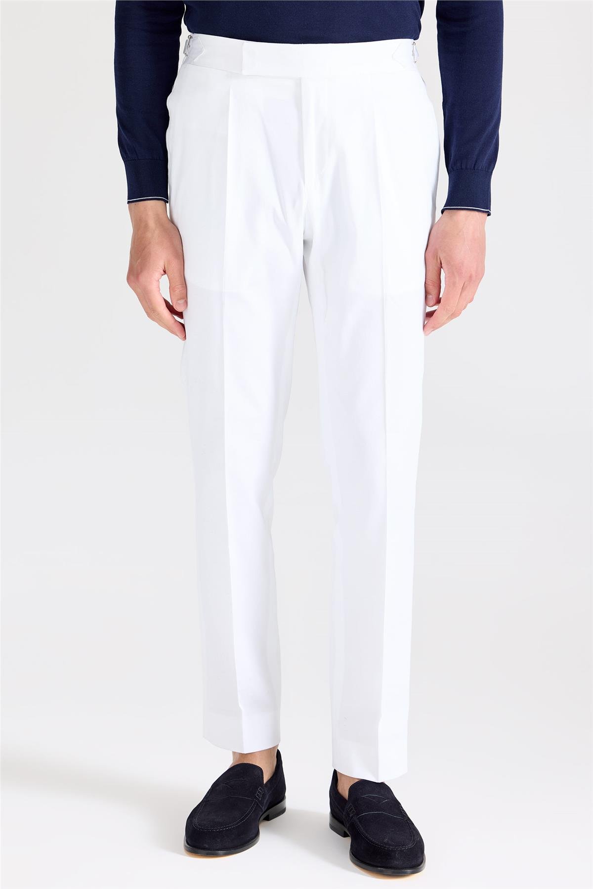 Beyaz Tokalı Pamuk Pantolon