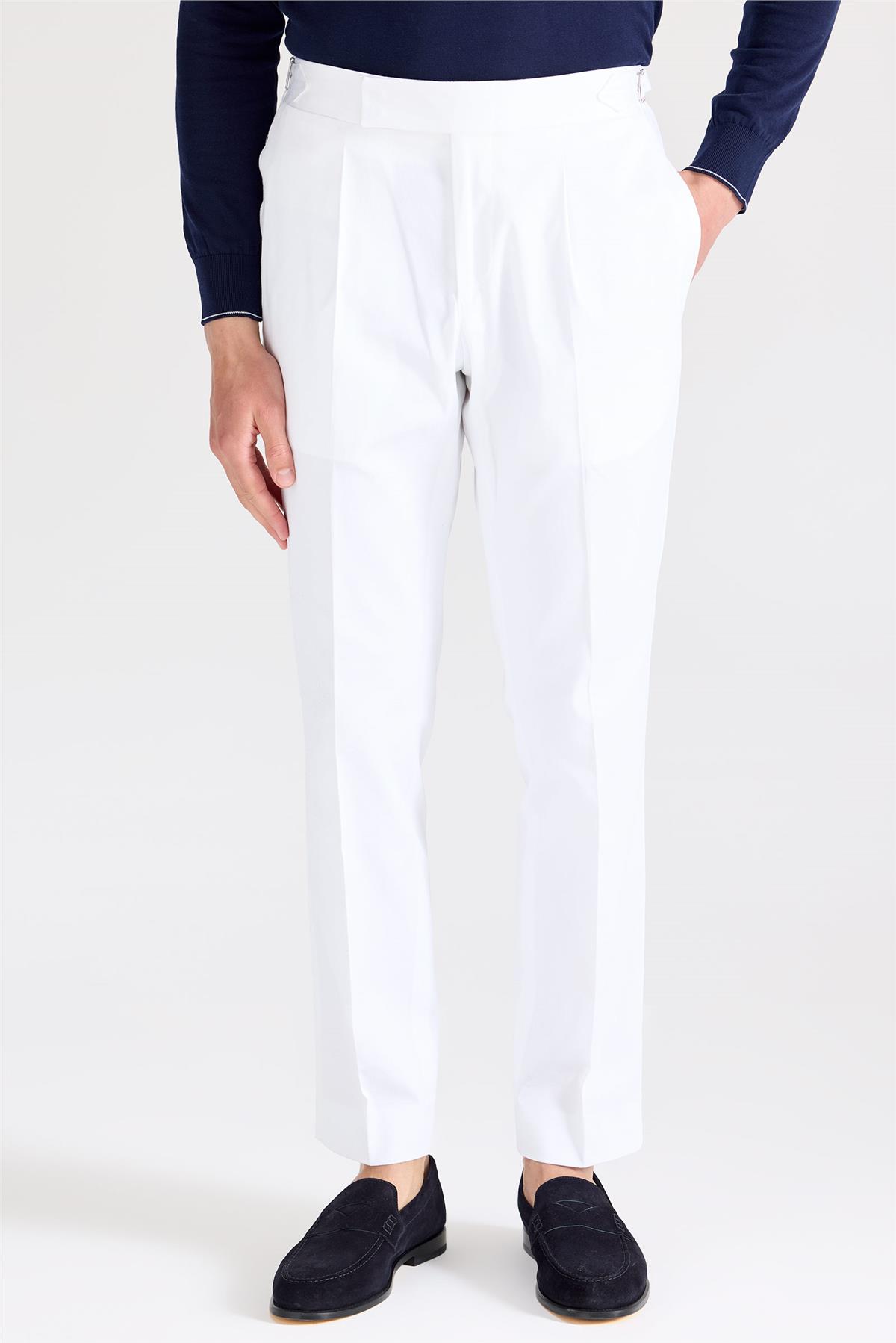 Beyaz Tokalı Pamuk Pantolon