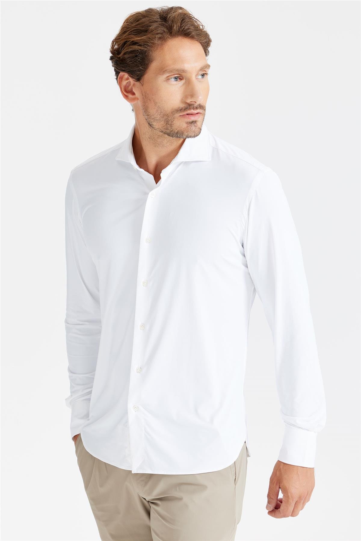 Beyaz Vintage Teknik Kumaş Gömlek