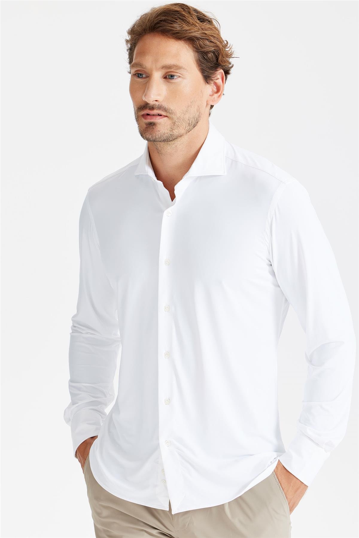 Beyaz Vintage Teknik Kumaş Gömlek