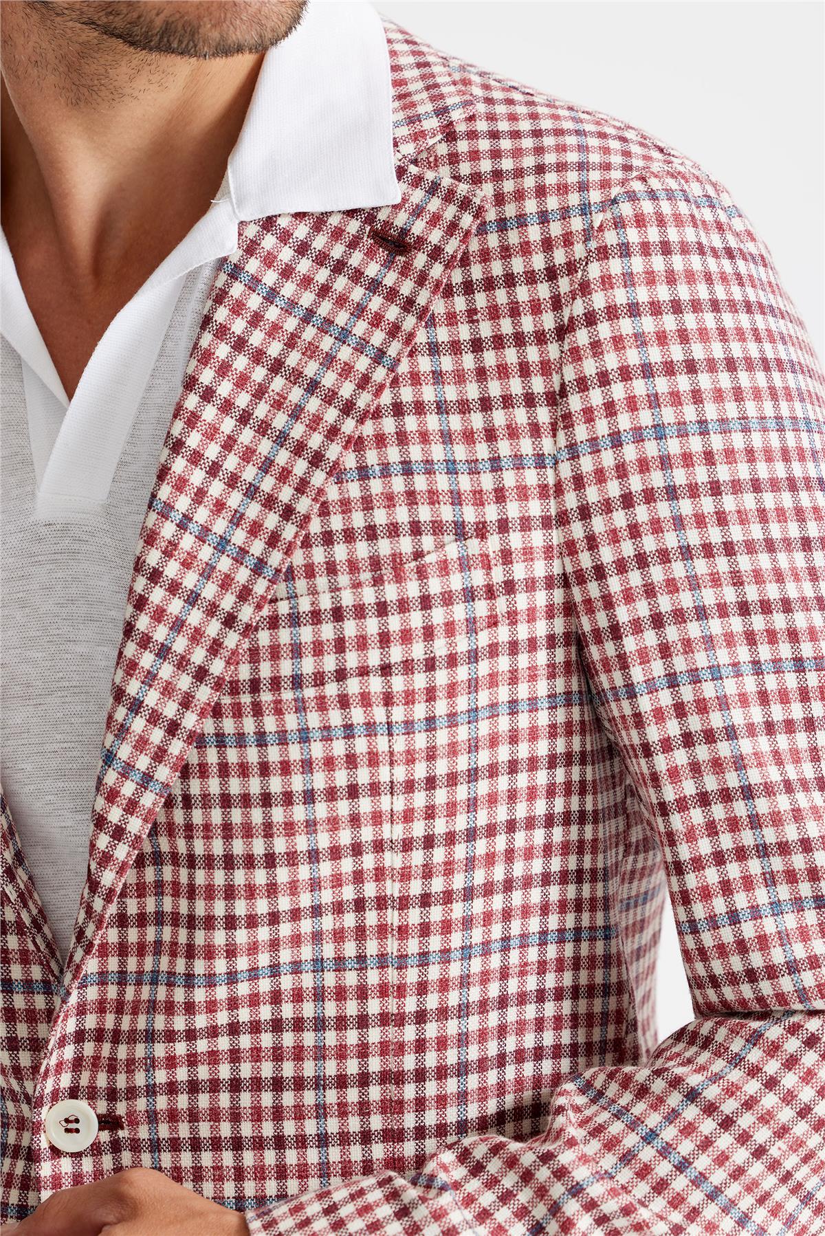 Bordo Ekoseli Yün İpek Ceket