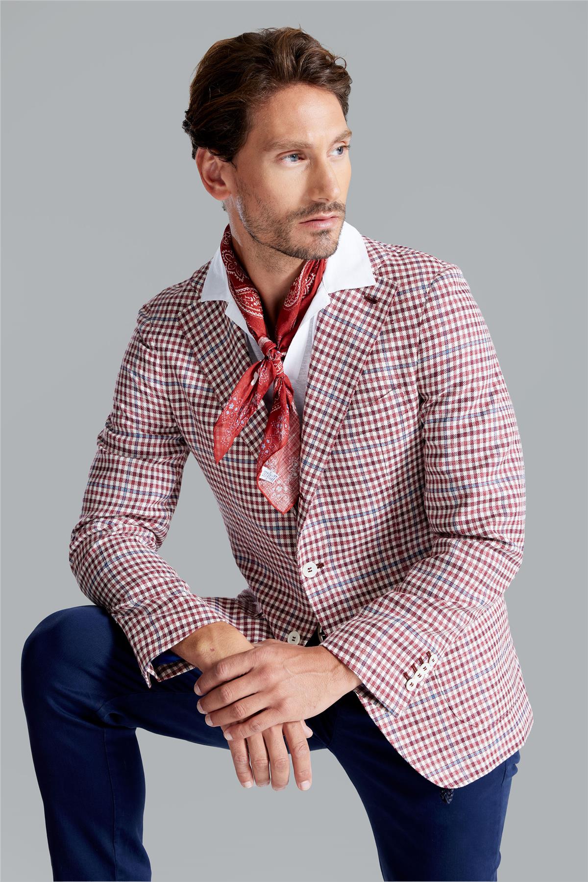 Bordo Ekoseli Yün İpek Ceket