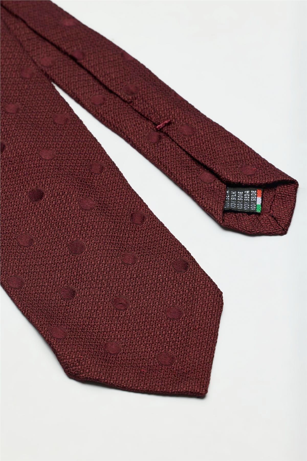 Bordo Puantiyeli Garza İpek Kravat