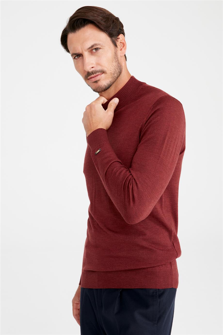 Bordo Yarım Balıkçı Yaka Yün Triko