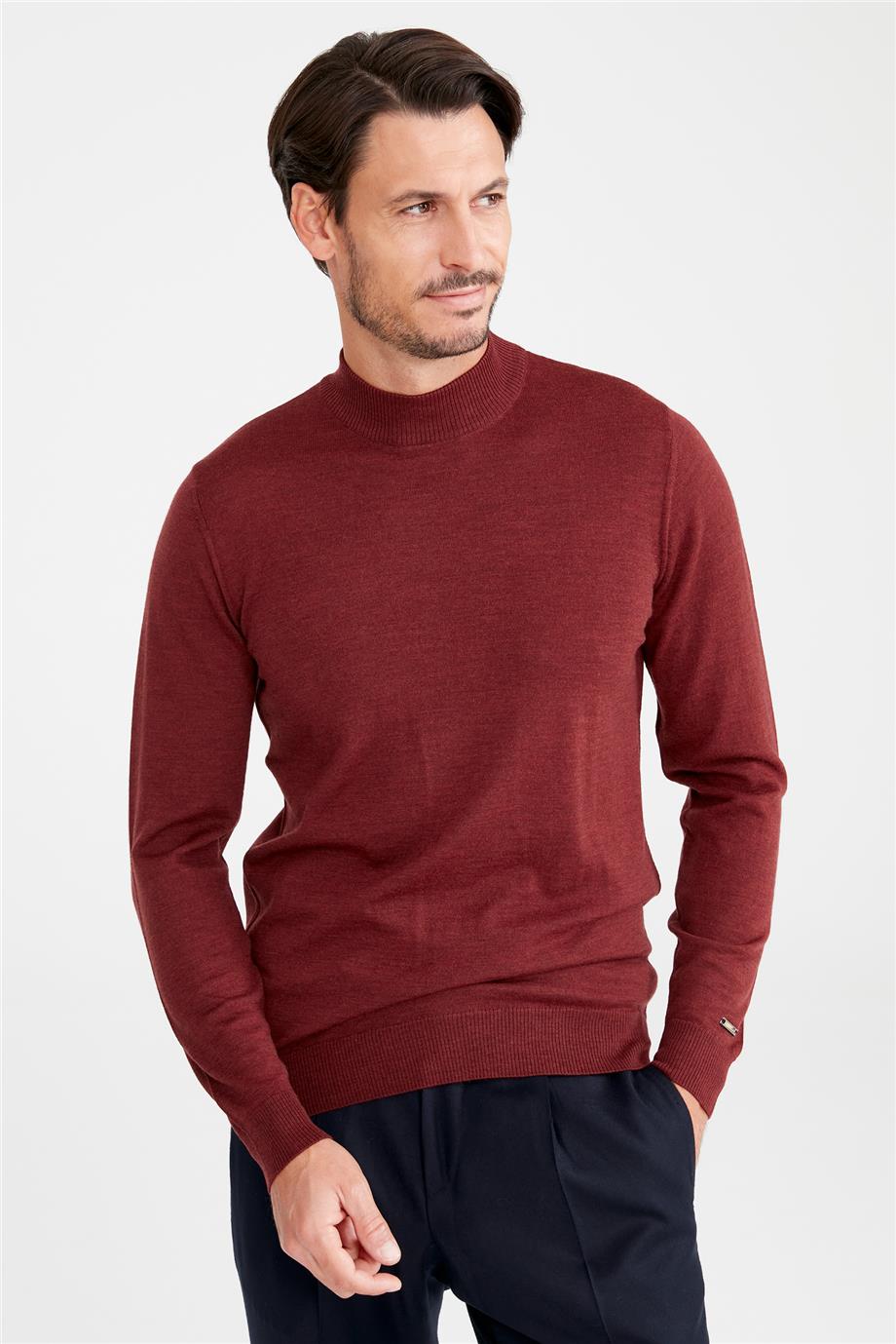 Bordo Yarım Balıkçı Yaka Yün Triko
