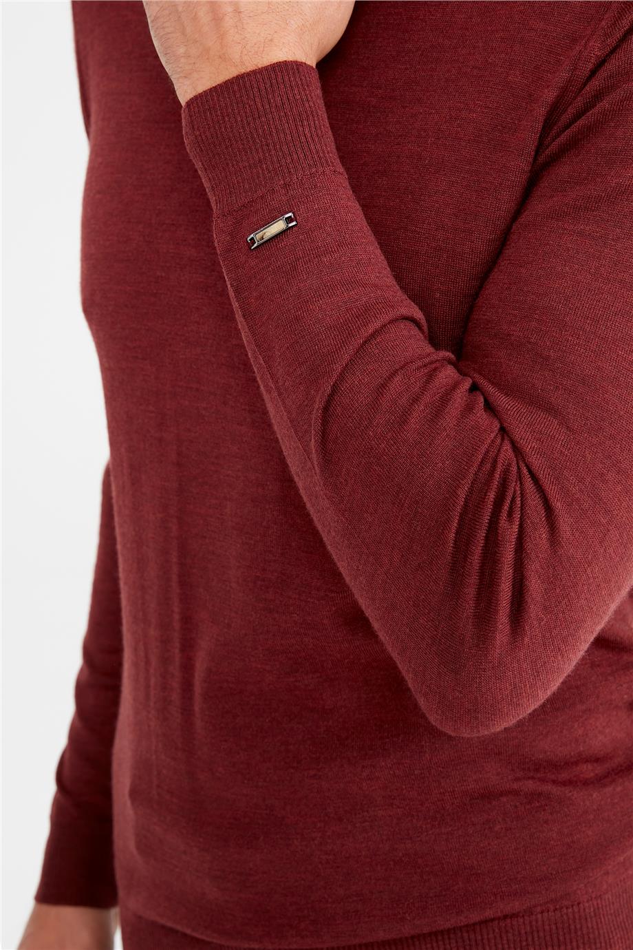 Bordo Yarım Balıkçı Yaka Yün Triko