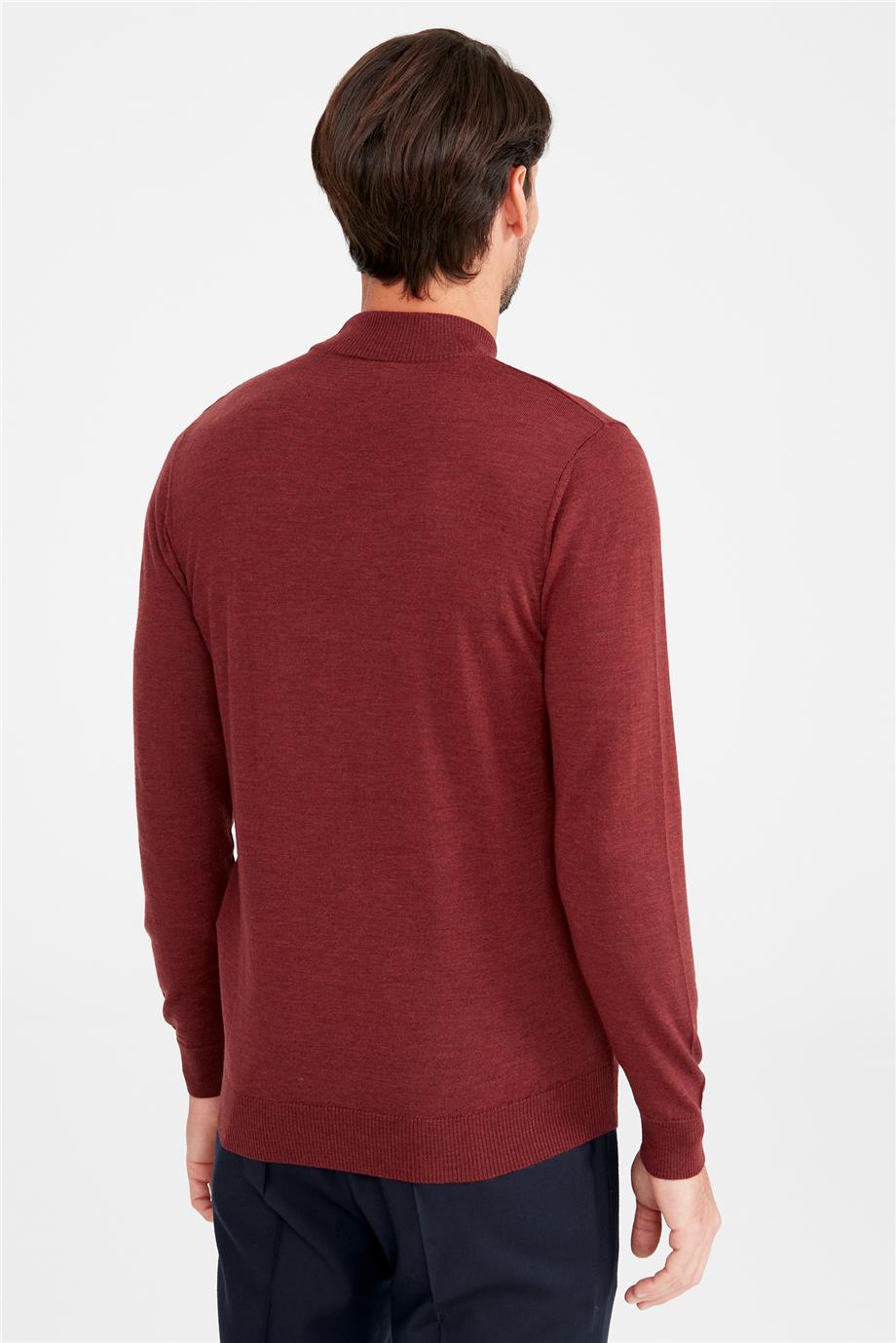 Bordo Yarım Balıkçı Yaka Yün Triko