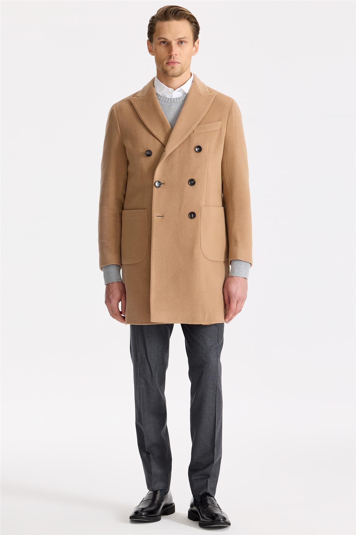 Camel Kruvaze Yün Kaşmir Palto