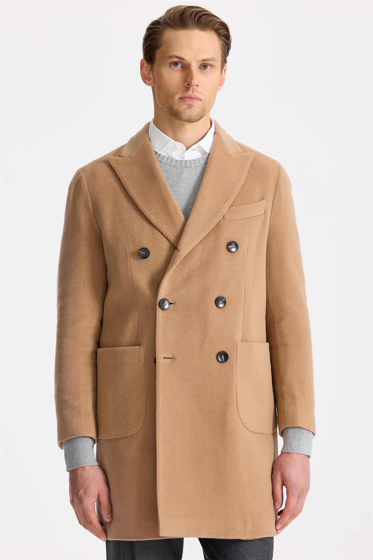 Camel Kruvaze Yün Kaşmir Palto