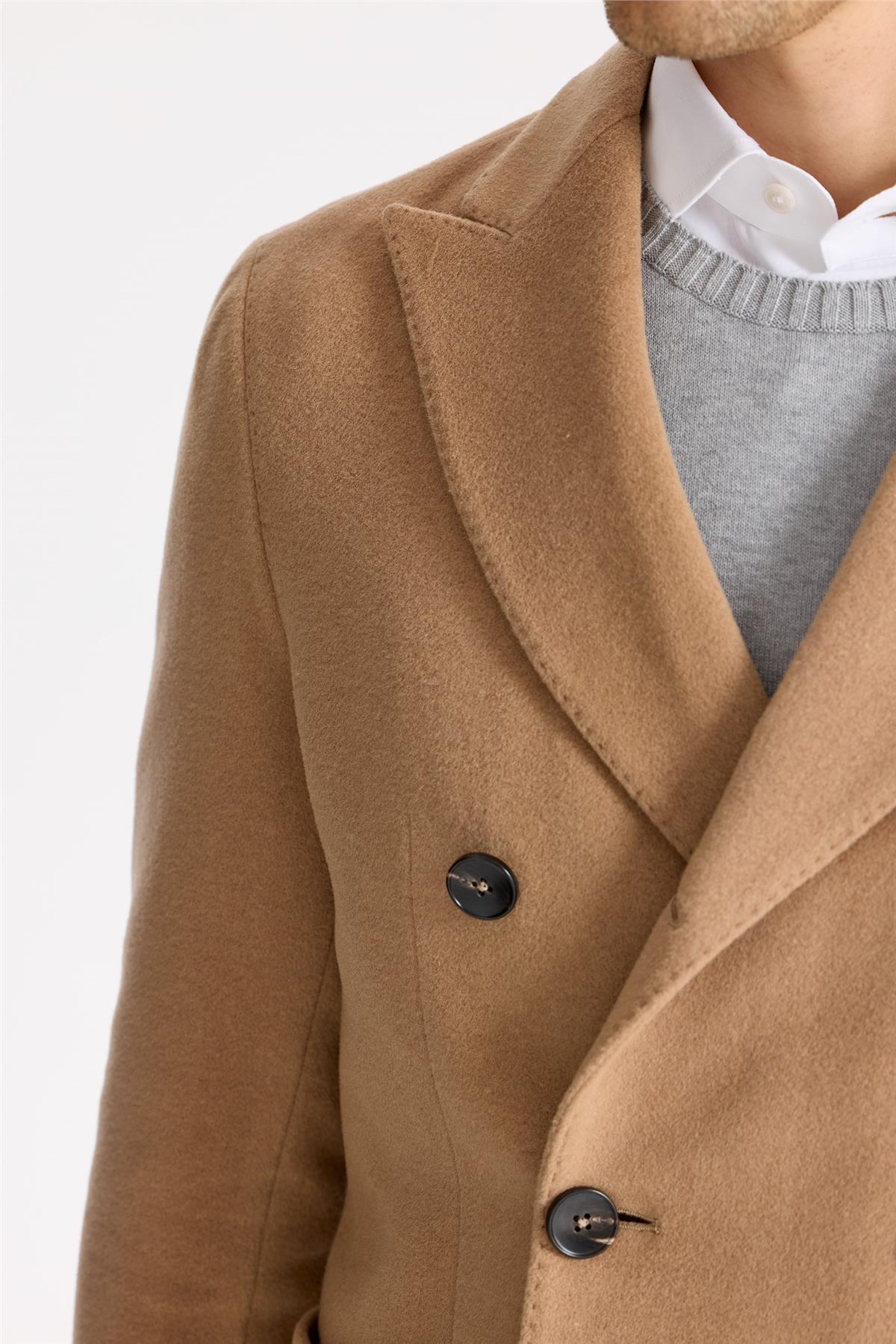 Camel Kruvaze Yün Kaşmir Palto