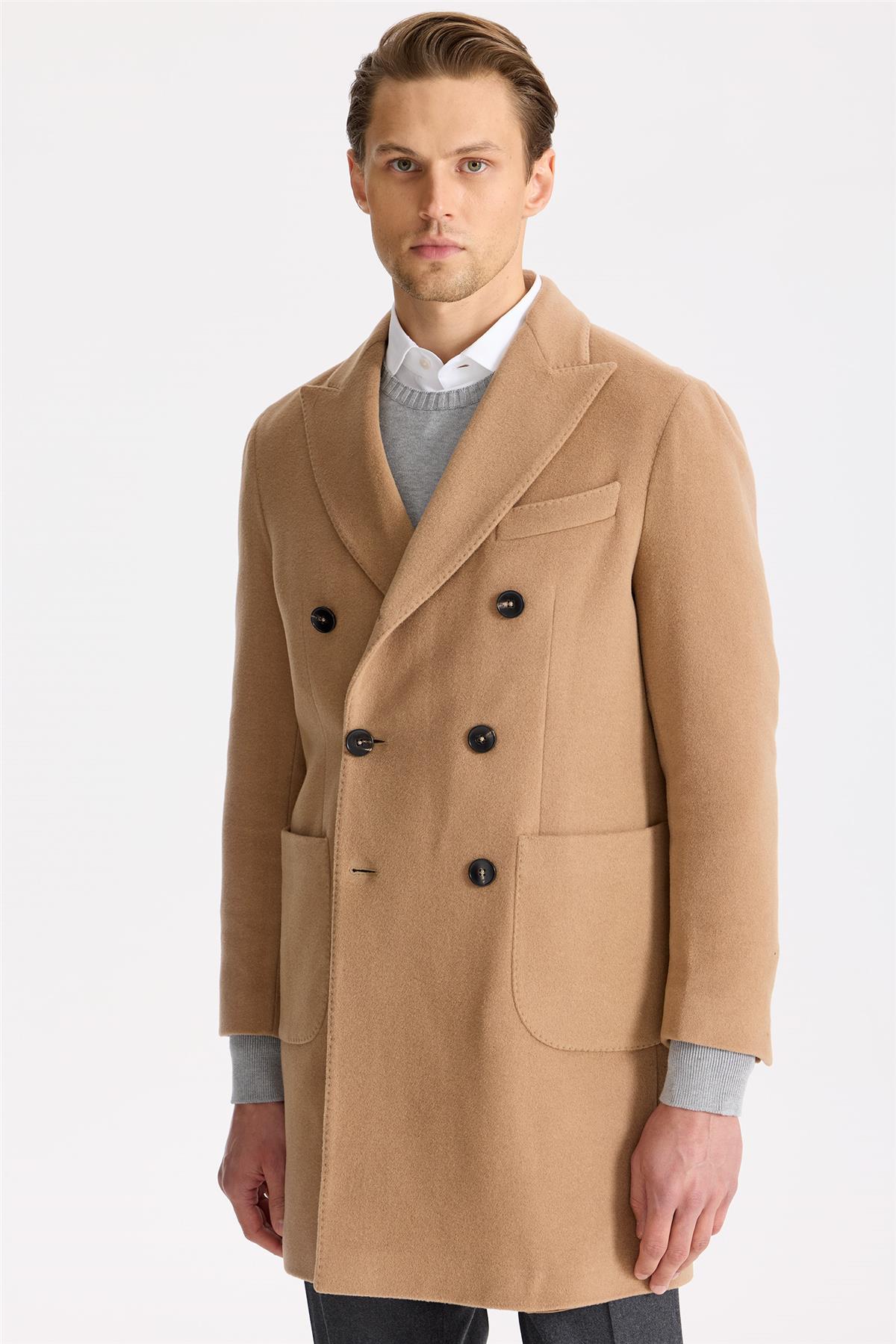 Camel Kruvaze Yün Kaşmir Palto