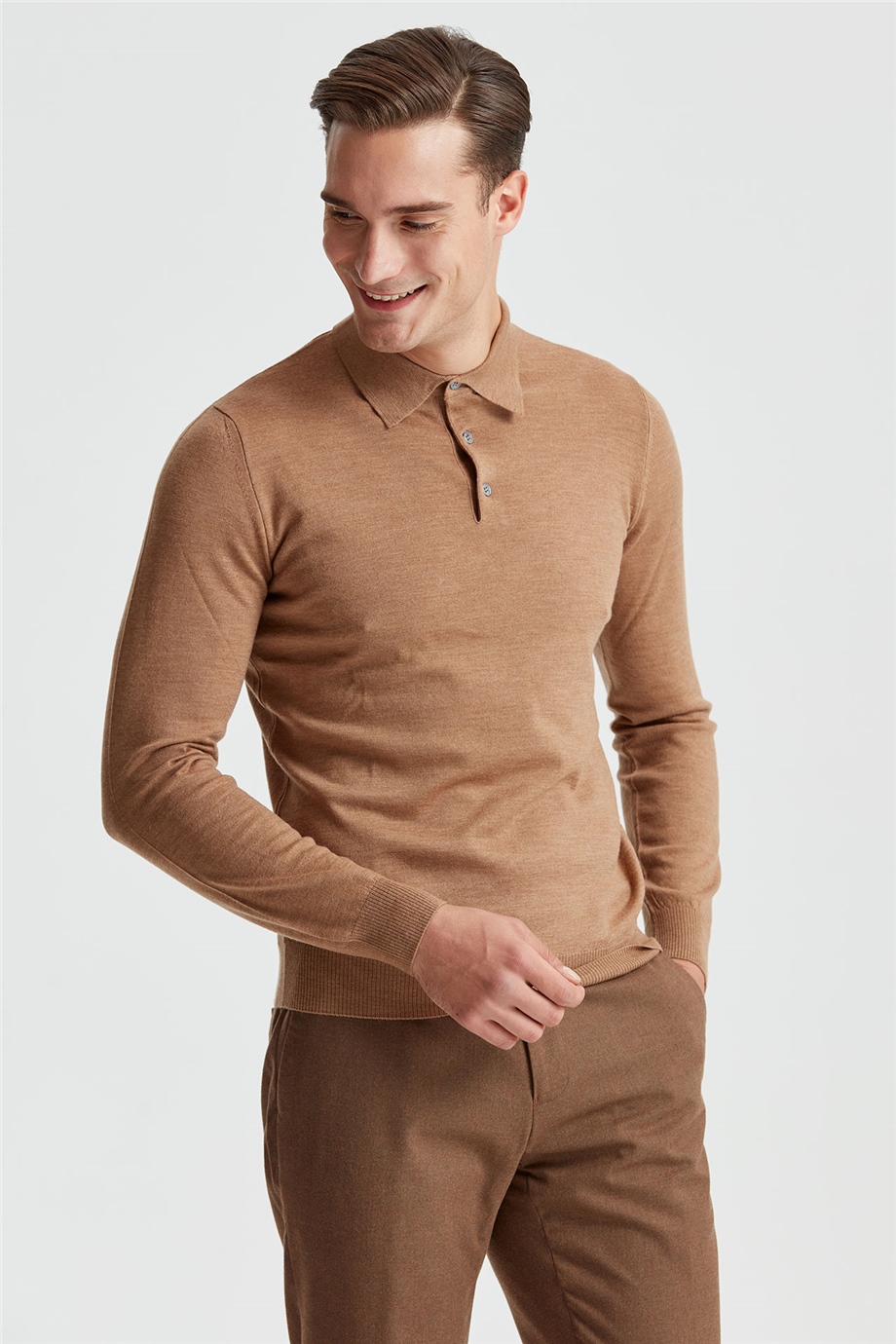 Camel Renk Polo Yaka Yün Triko
