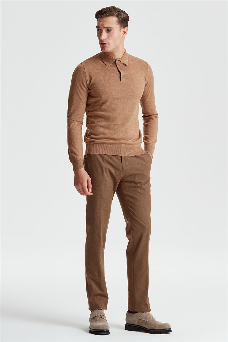 Camel Renk Polo Yaka Yün Triko