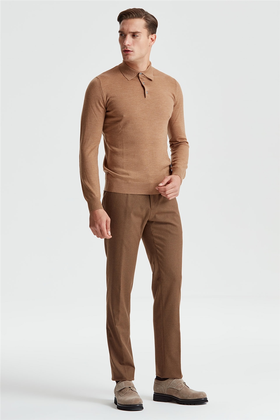 Camel Renk Polo Yaka Yün Triko