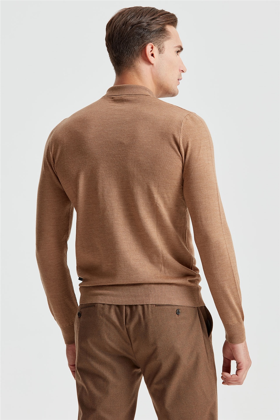 Camel Renk Polo Yaka Yün Triko