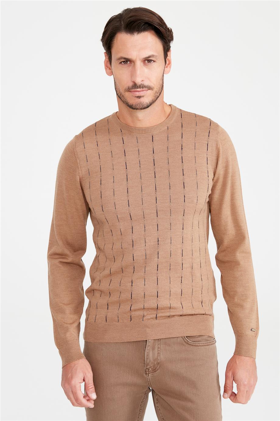 Camel Sıfır Yaka Yün Triko