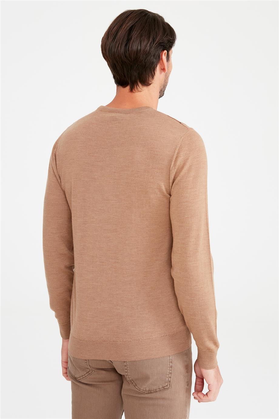 Camel Sıfır Yaka Yün Triko