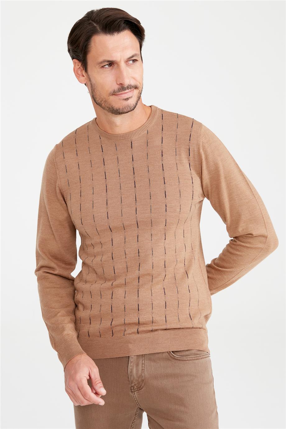 Camel Sıfır Yaka Yün Triko