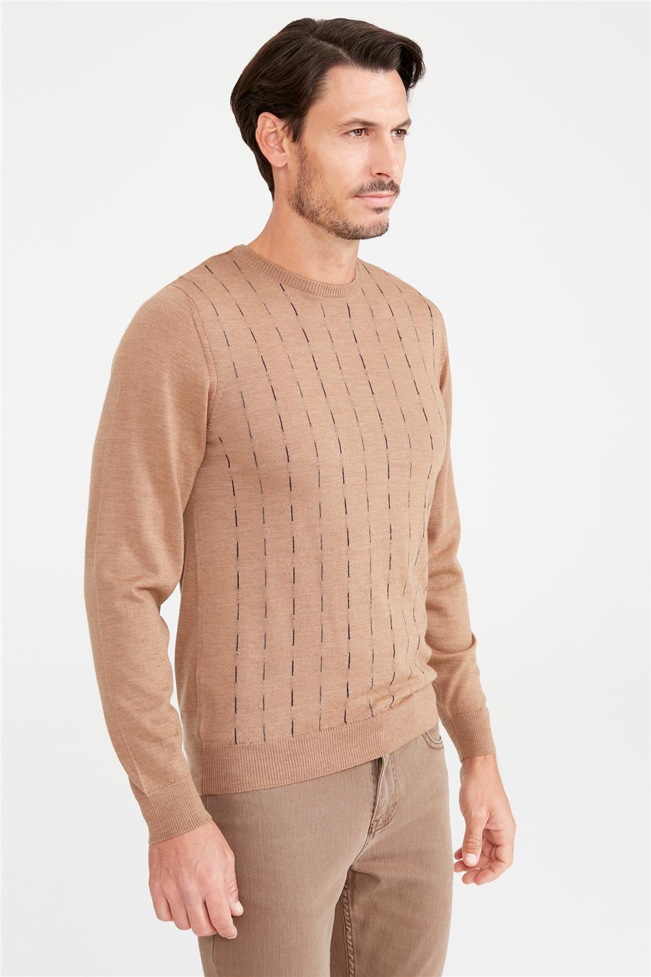 Camel Sıfır Yaka Yün Triko