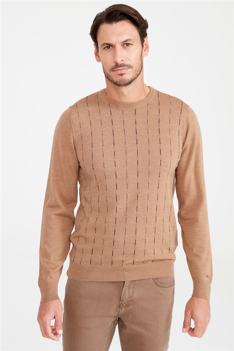 Camel Sıfır Yaka Yün Triko