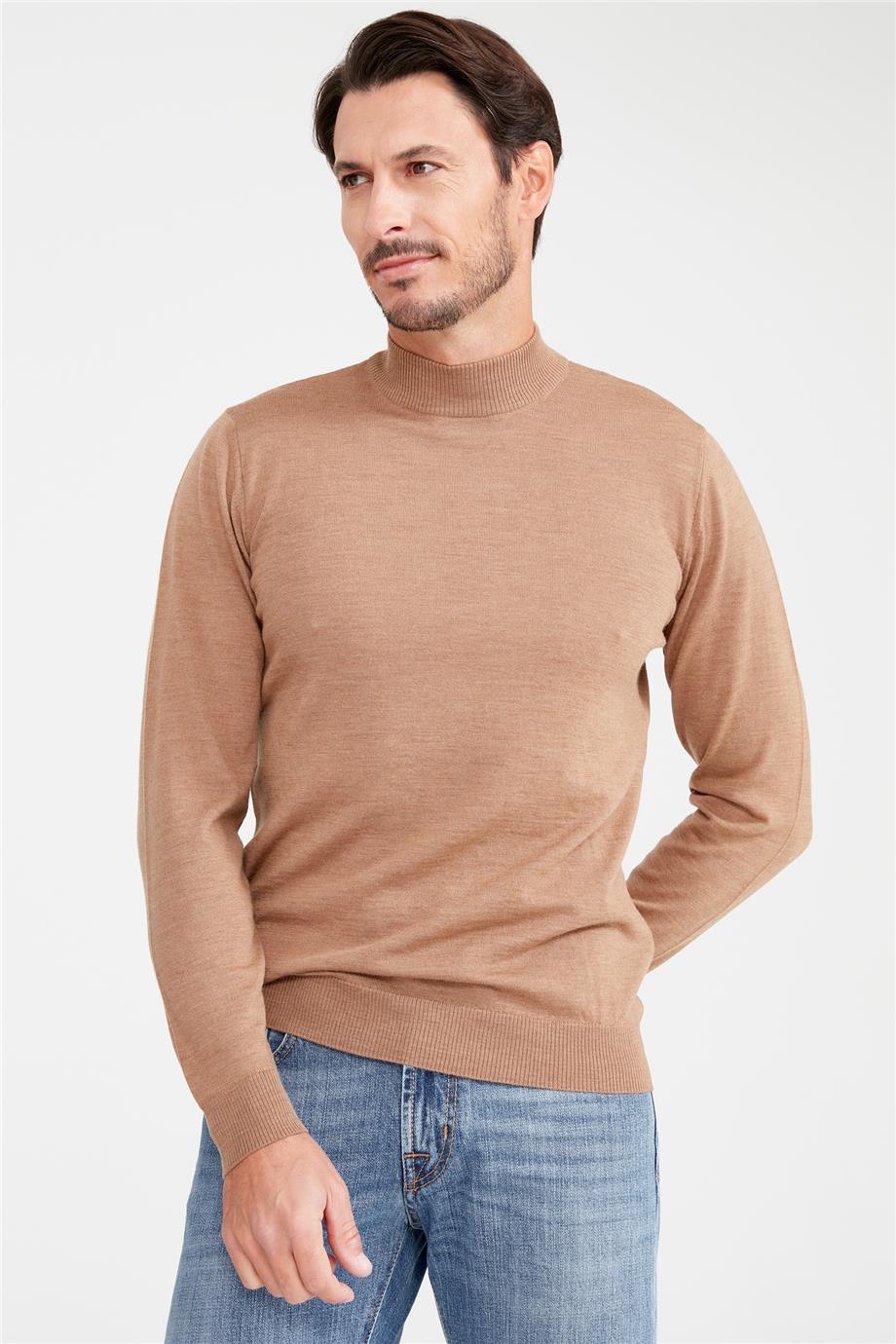 Camel Yarım Balıkçı Yaka Yün Triko