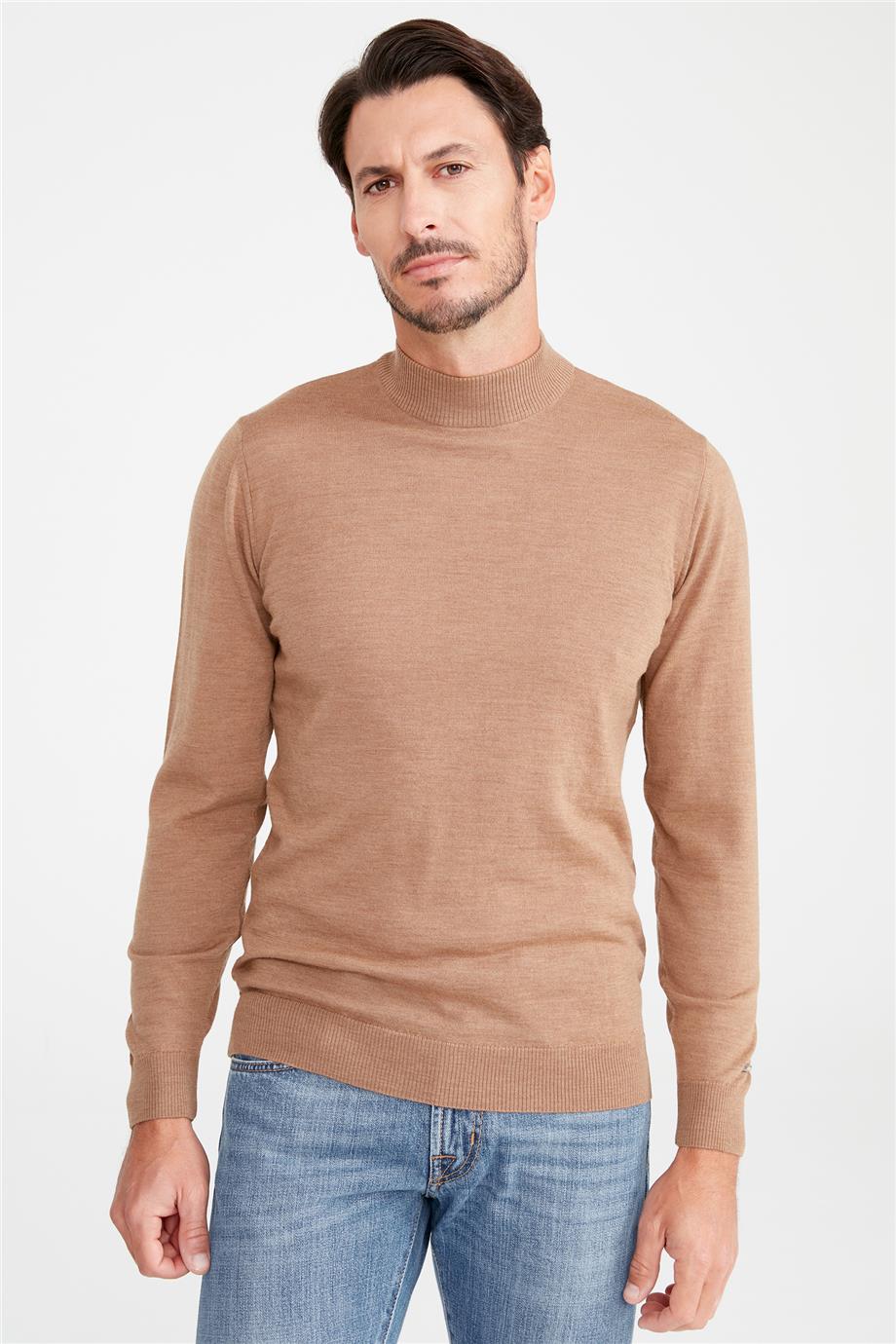 Camel Yarım Balıkçı Yaka Yün Triko