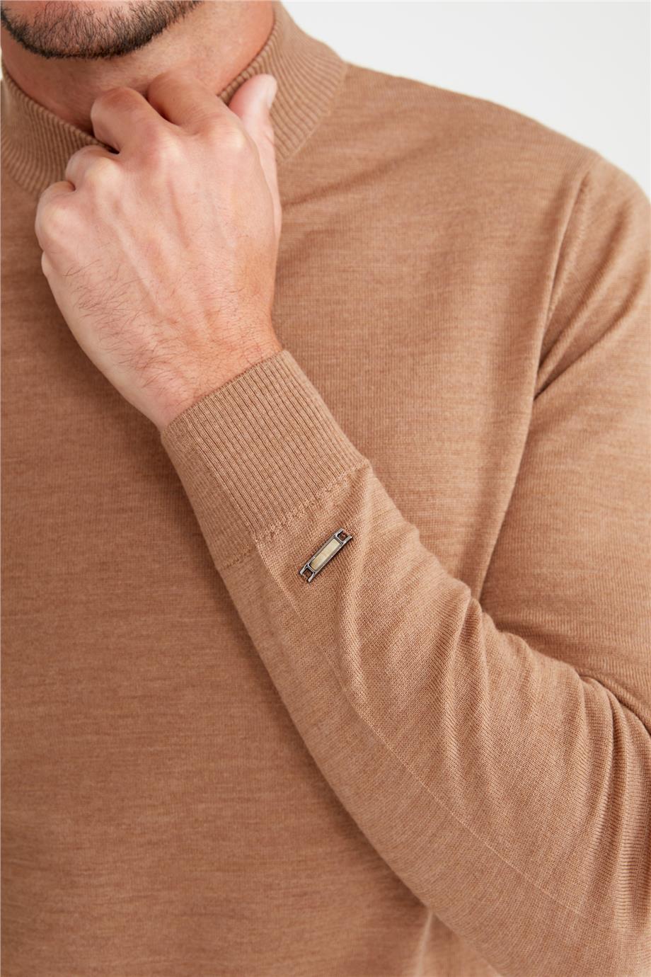 Camel Yarım Balıkçı Yaka Yün Triko