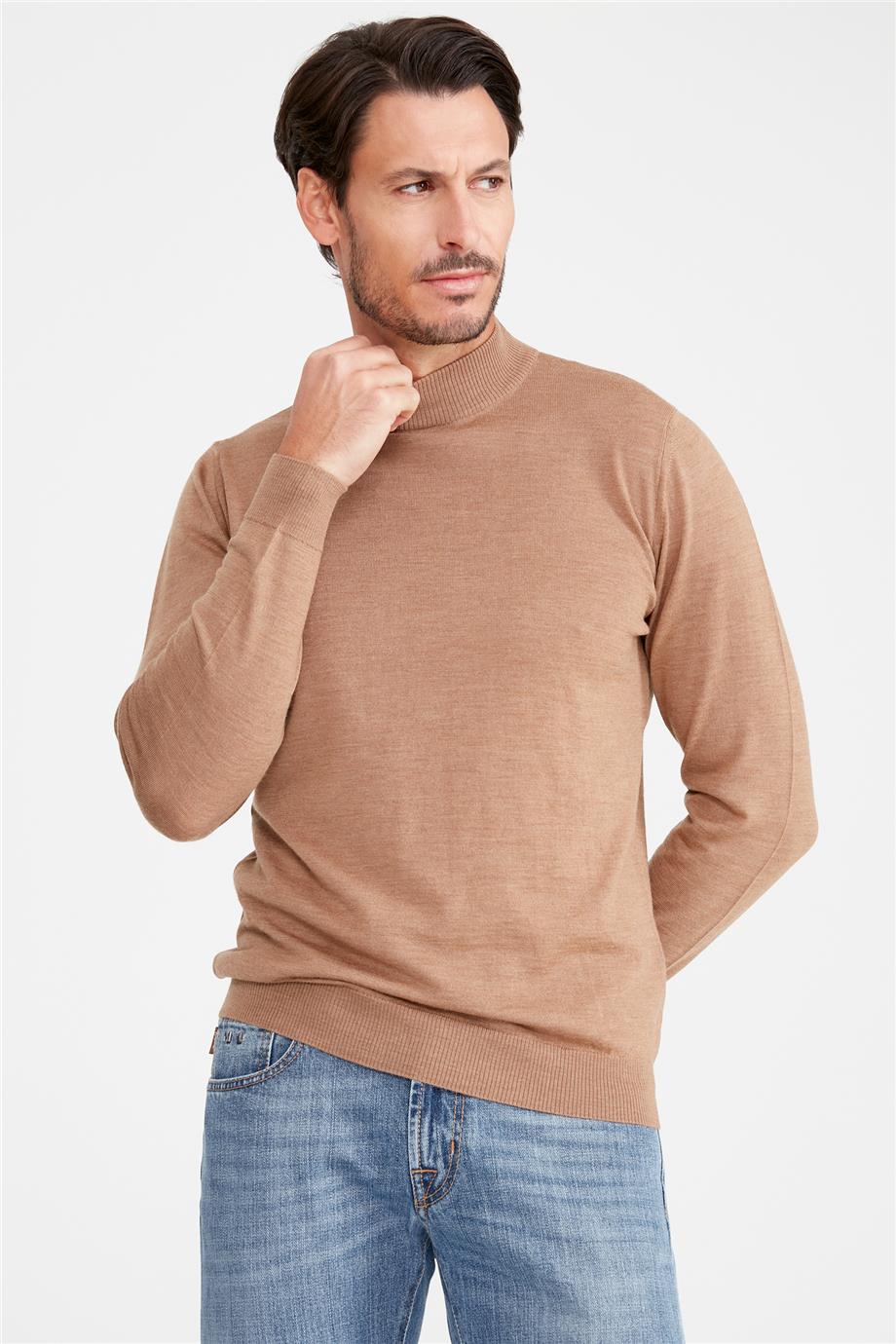 Camel Yarım Balıkçı Yaka Yün Triko