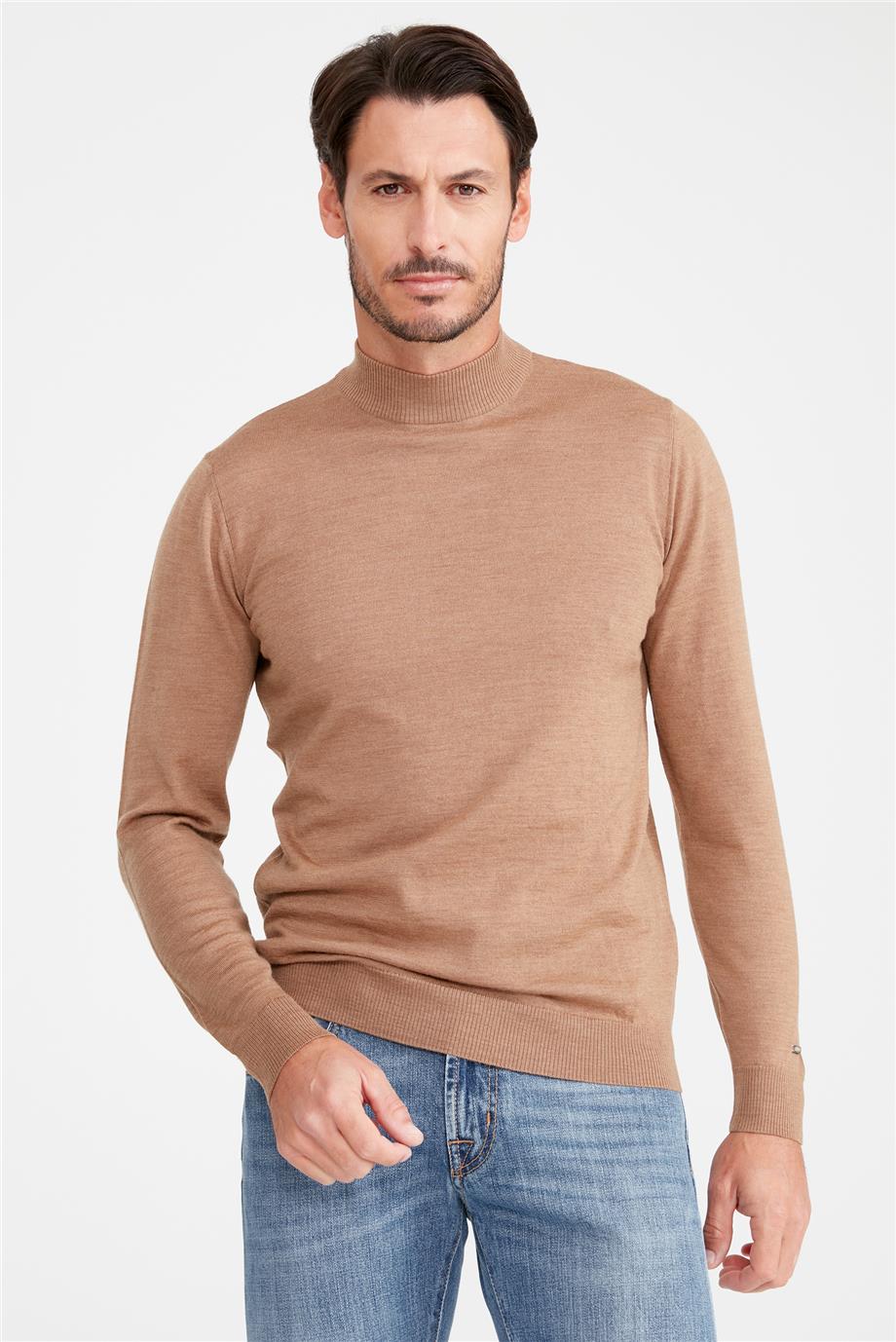 Camel Yarım Balıkçı Yaka Yün Triko