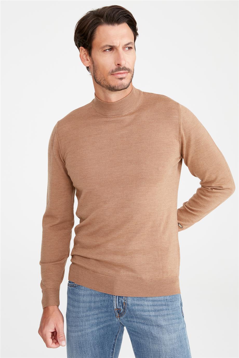 Camel Yarım Balıkçı Yaka Yün Triko