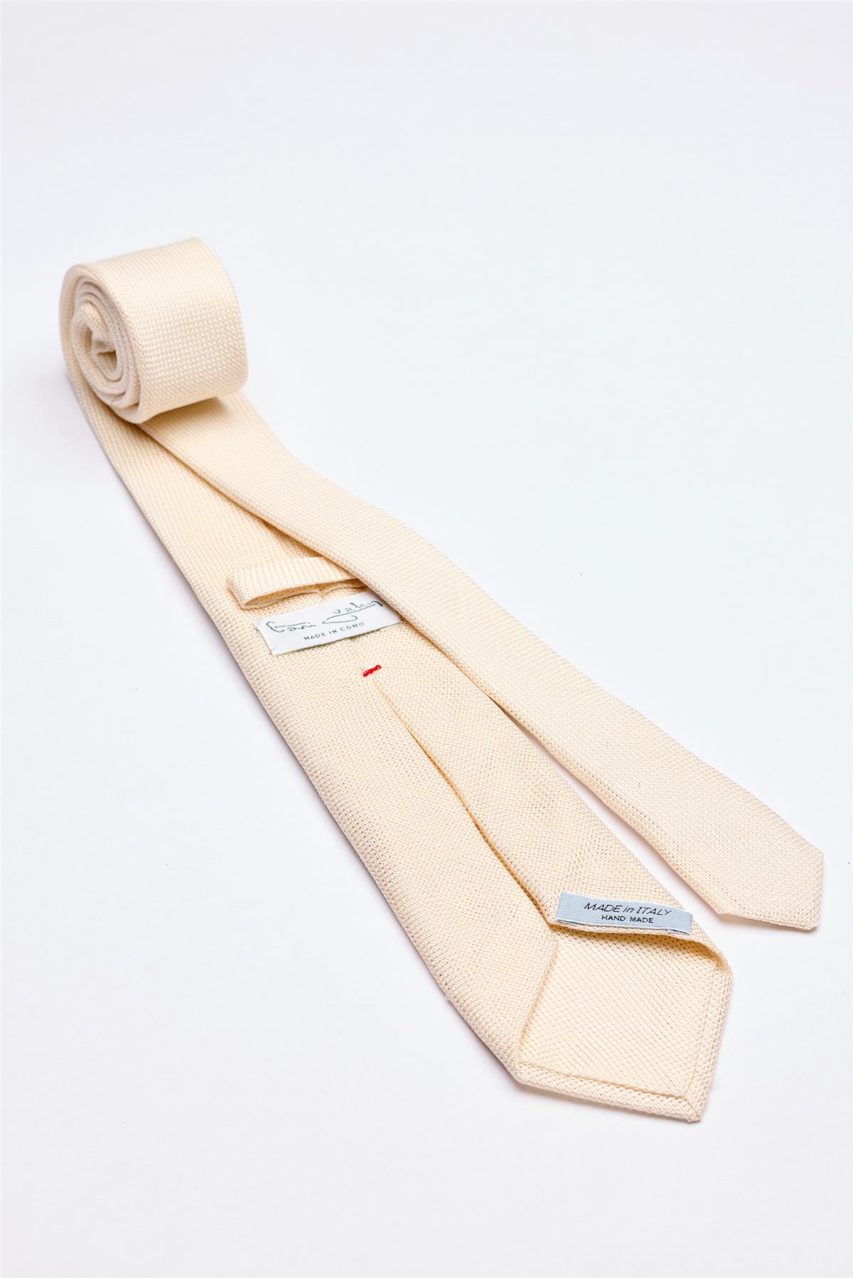 Ekru 7 Fold Örgü İpek Kravat