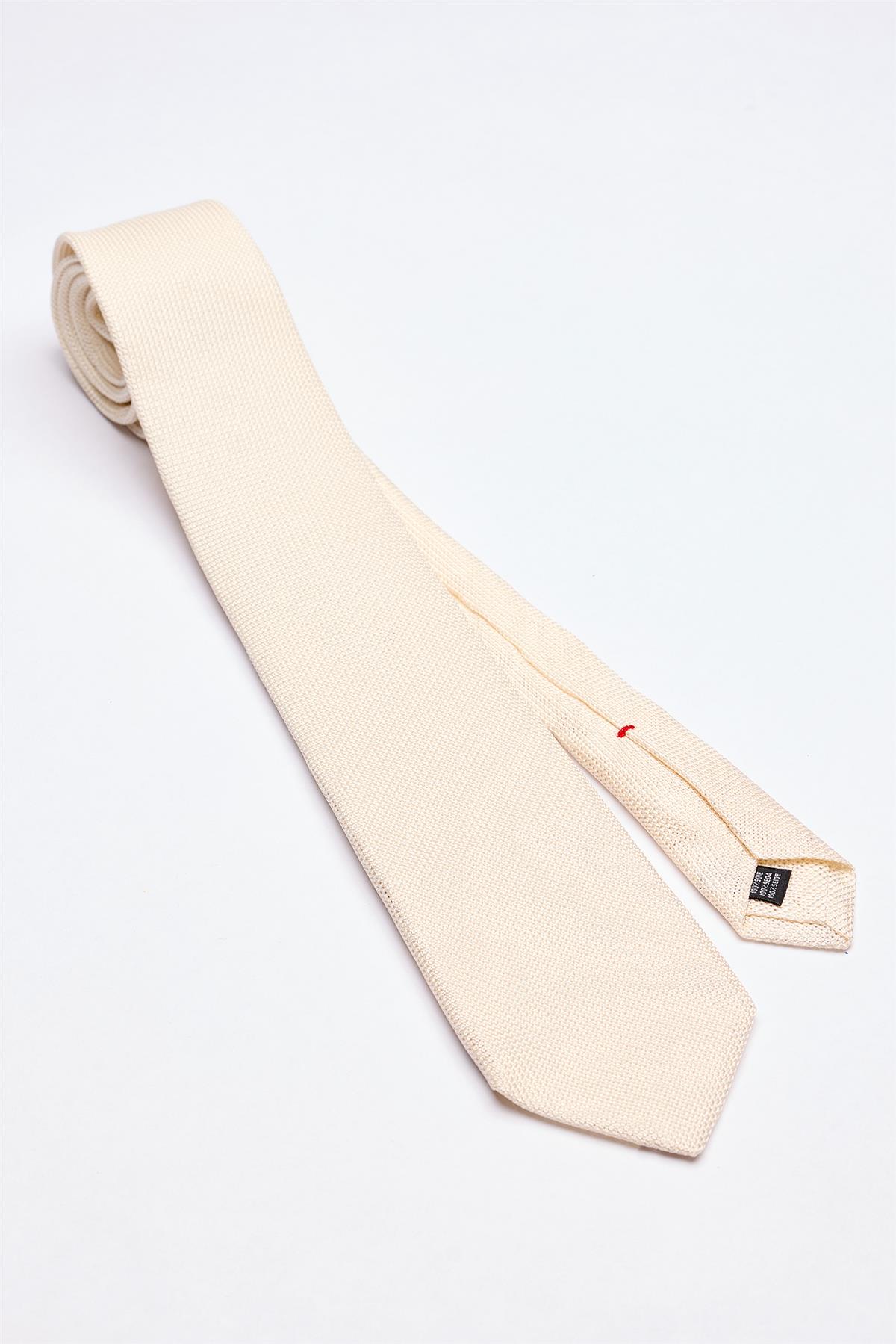 Ekru 7 Fold Örgü İpek Kravat
