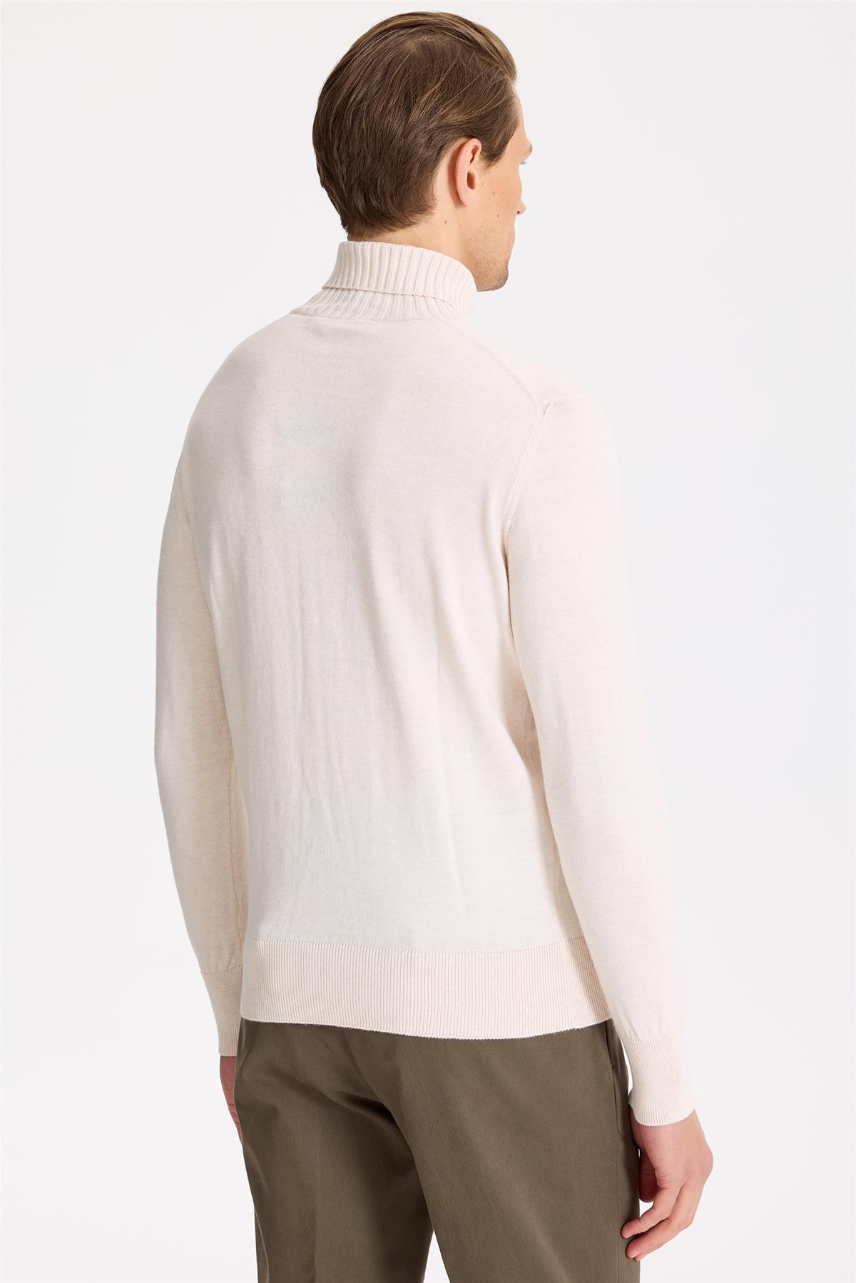 Ekru Balıkçı Yaka Pamuk Triko