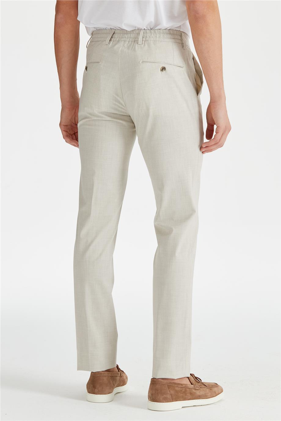 Ekru Beli Bağcıklı Erkek Pantolon