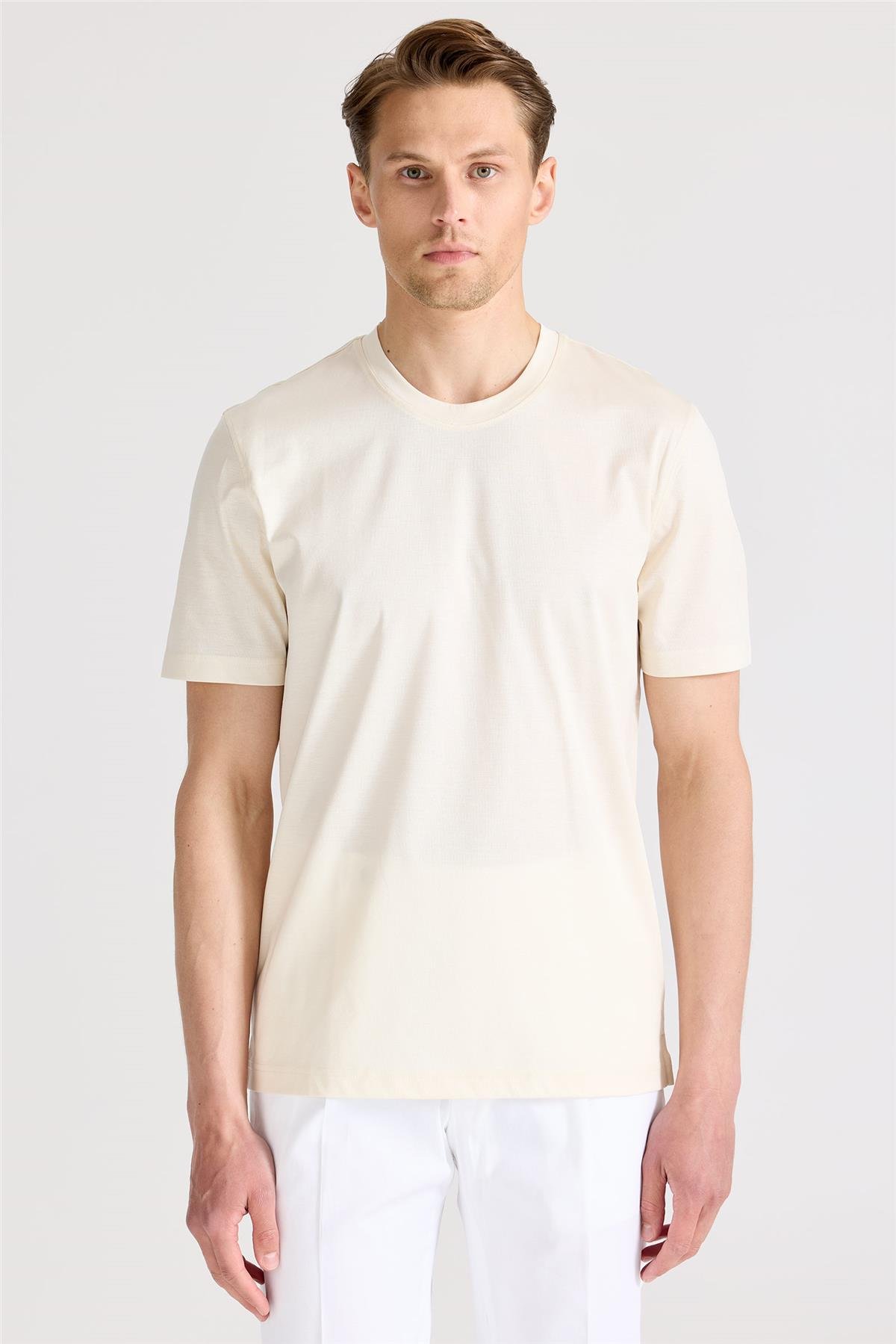 Ekru Filo Di Scozia Pamuk  T-Shirt