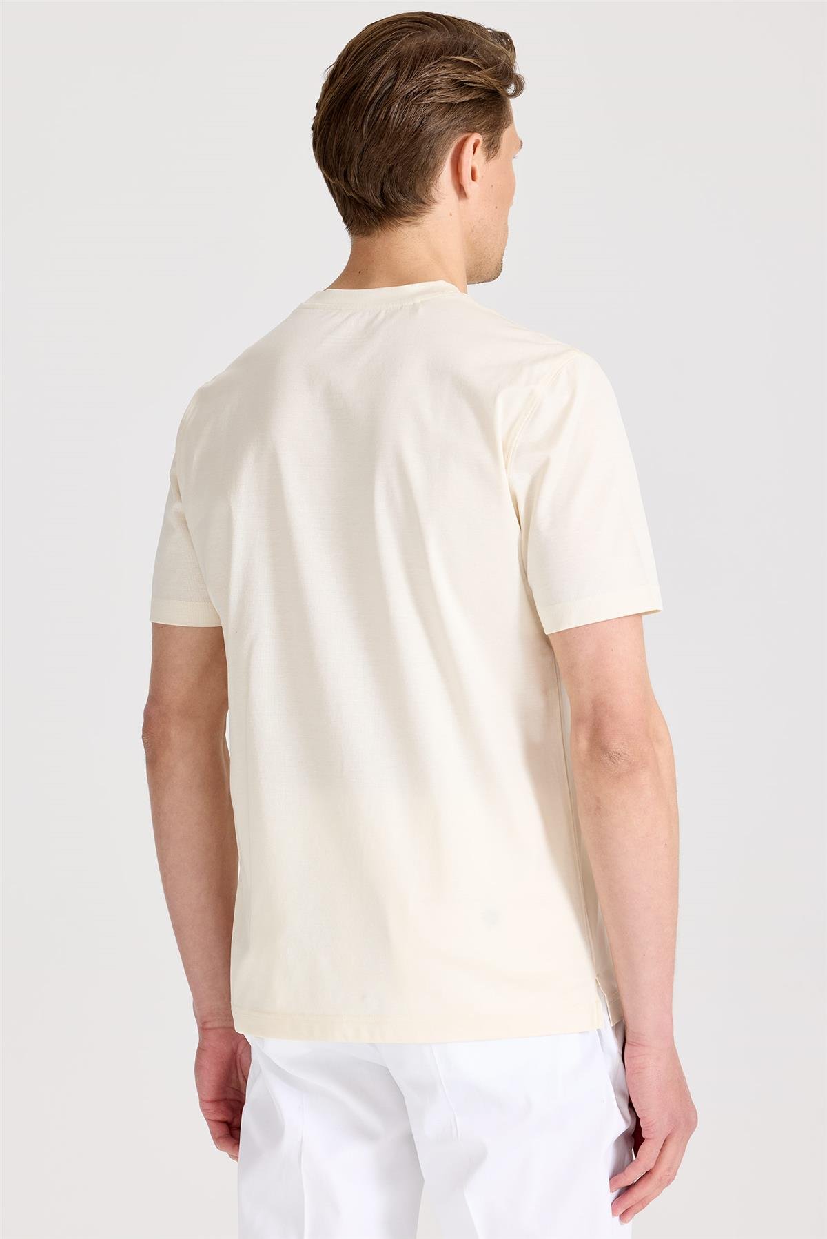 Ekru Filo Di Scozia Pamuk  T-Shirt