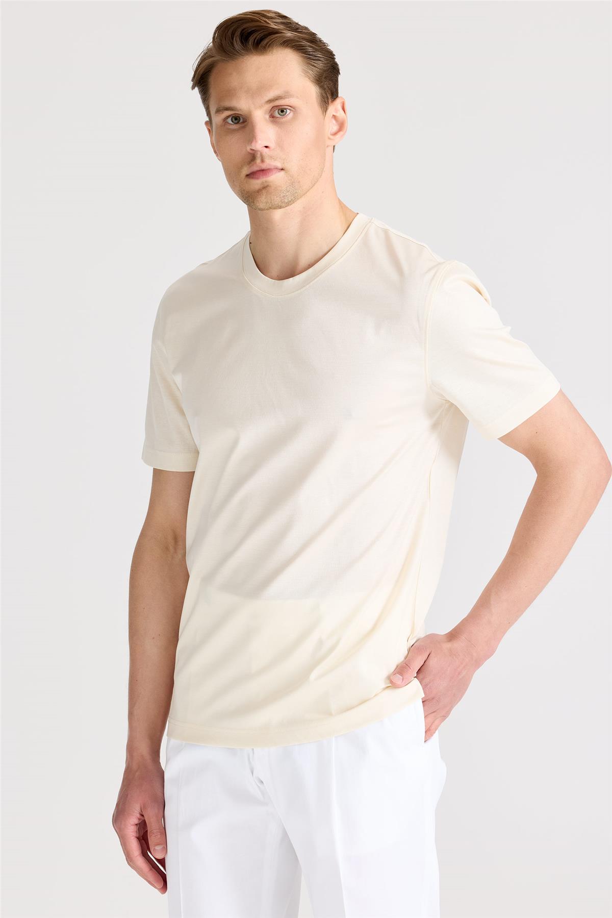 Ekru Filo Di Scozia Pamuk  T-Shirt