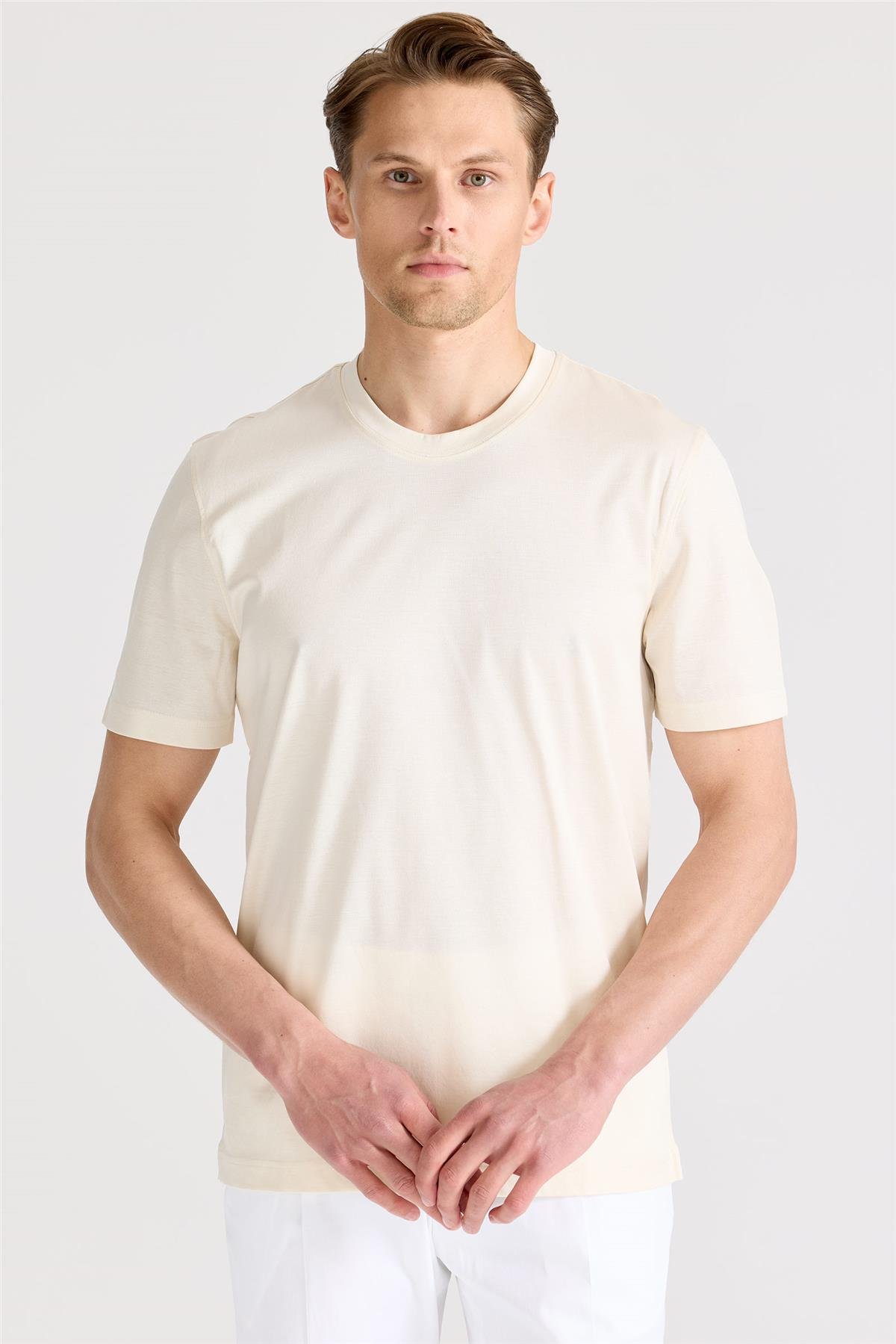 Ekru Filo Di Scozia Pamuk  T-Shirt