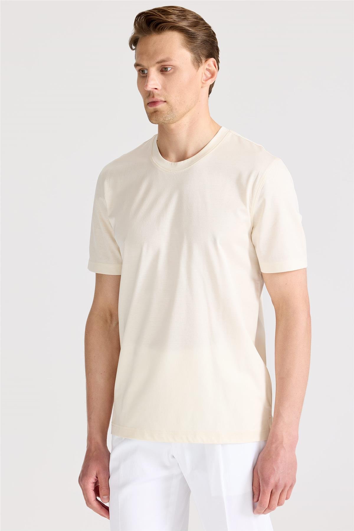 Ekru Filo Di Scozia Pamuk  T-Shirt