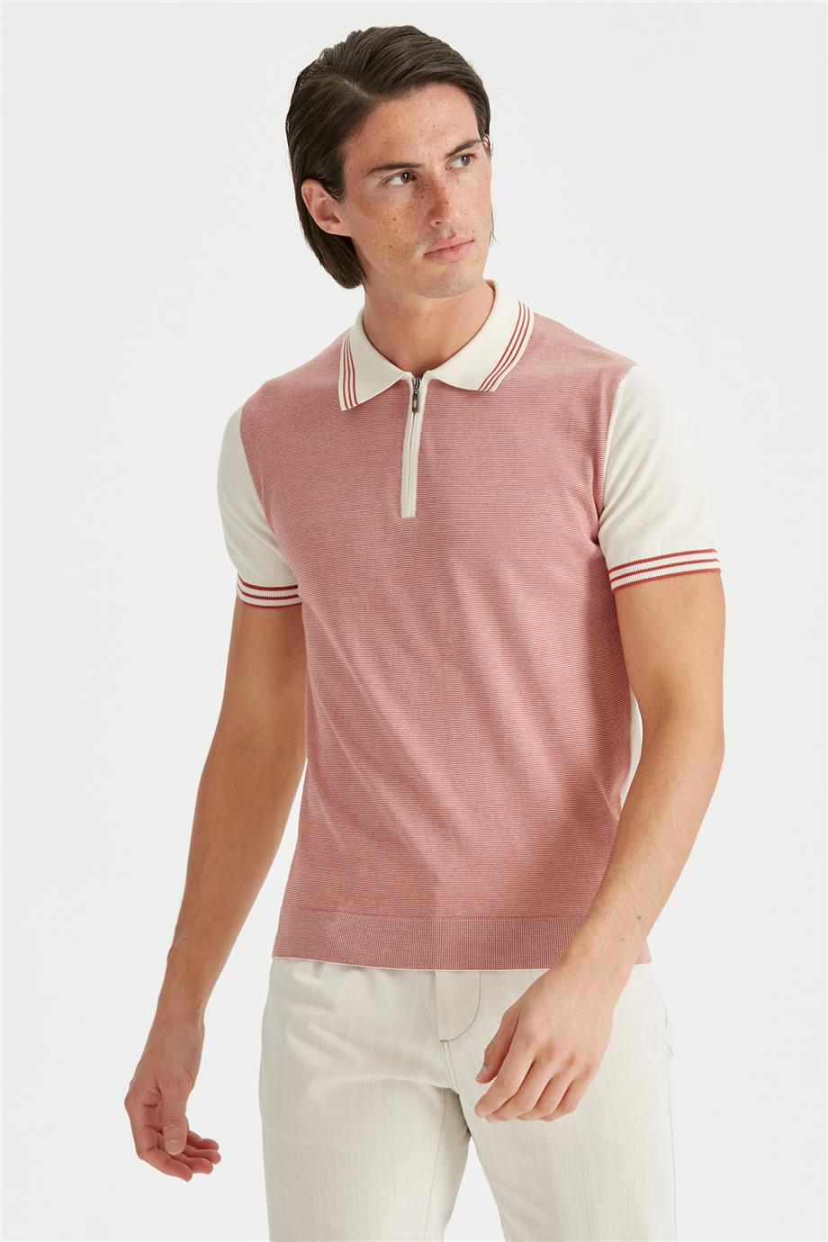 Ekru Kardinal Erkek Fermuarlı Triko