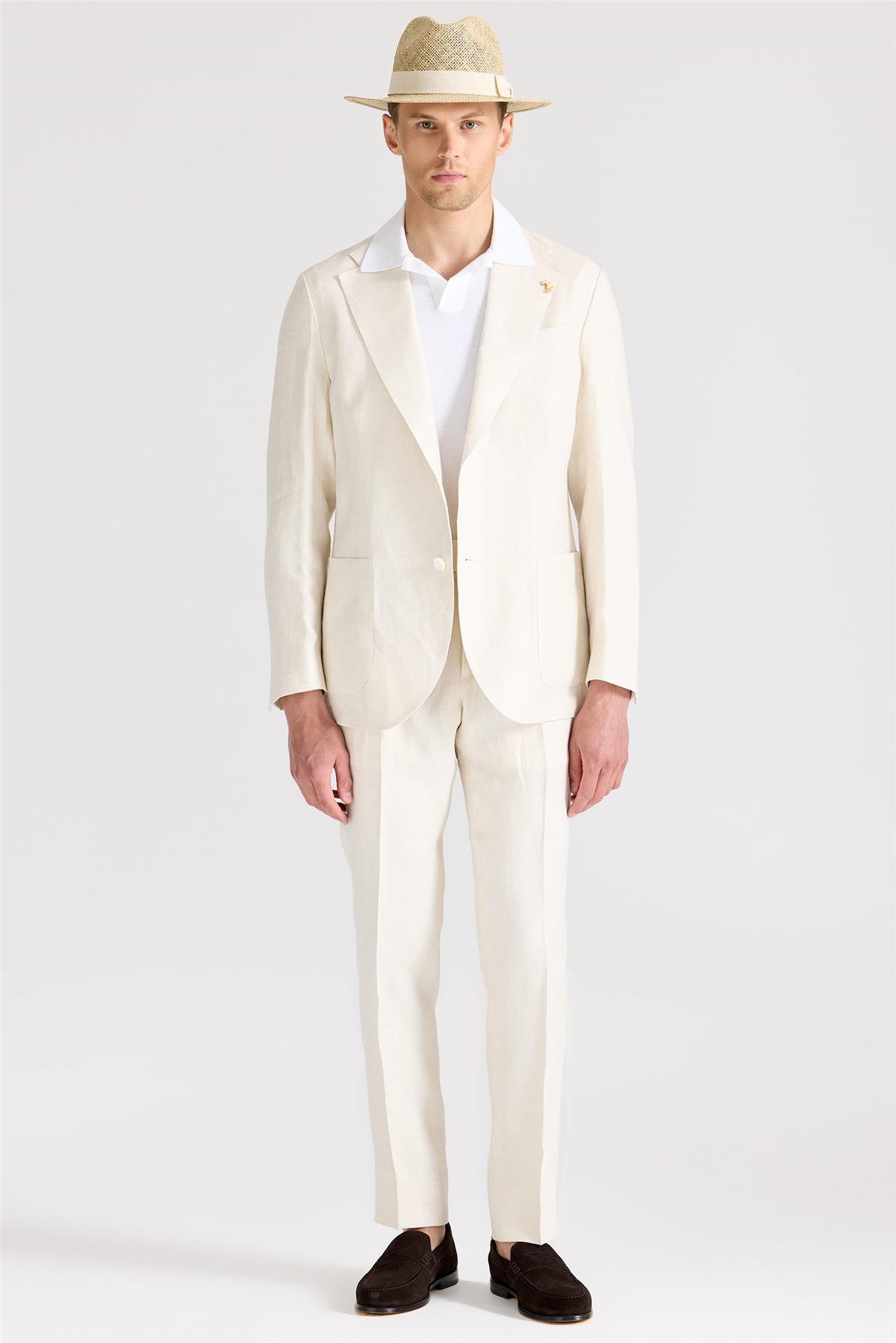 Ekru Keten Takım Elbise