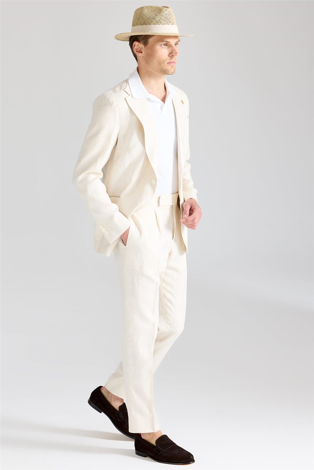 Ekru Keten Takım Elbise