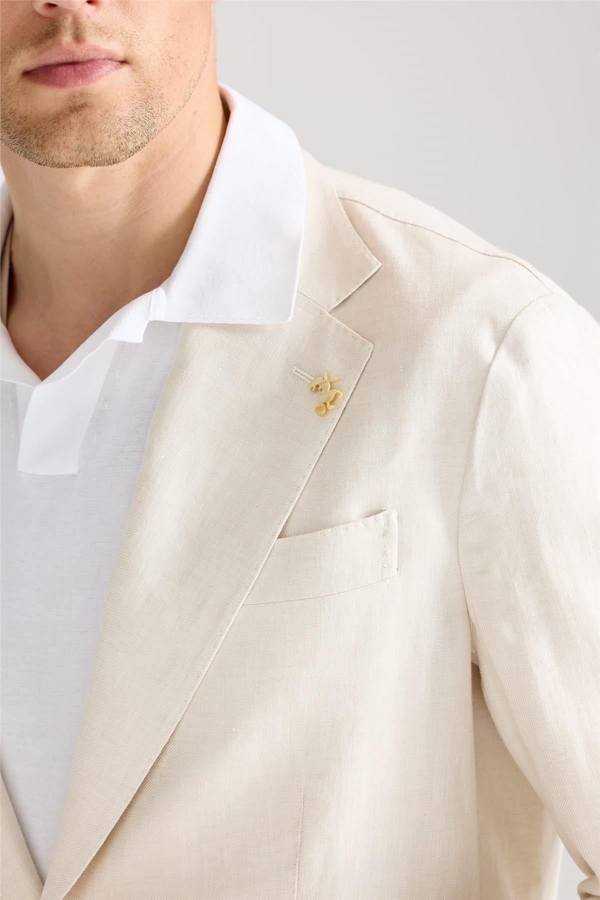 Ekru Keten Takım Elbise