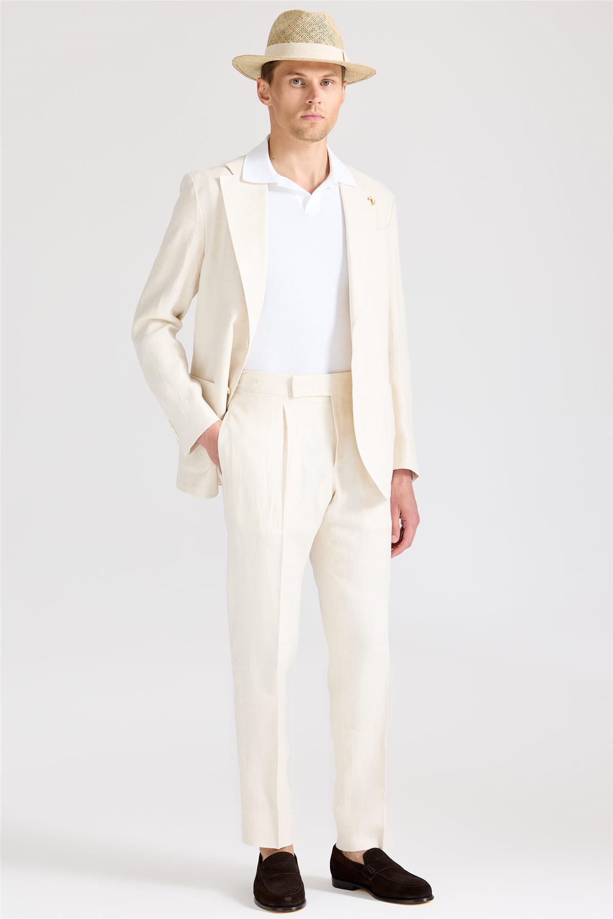 Ekru Keten Takım Elbise