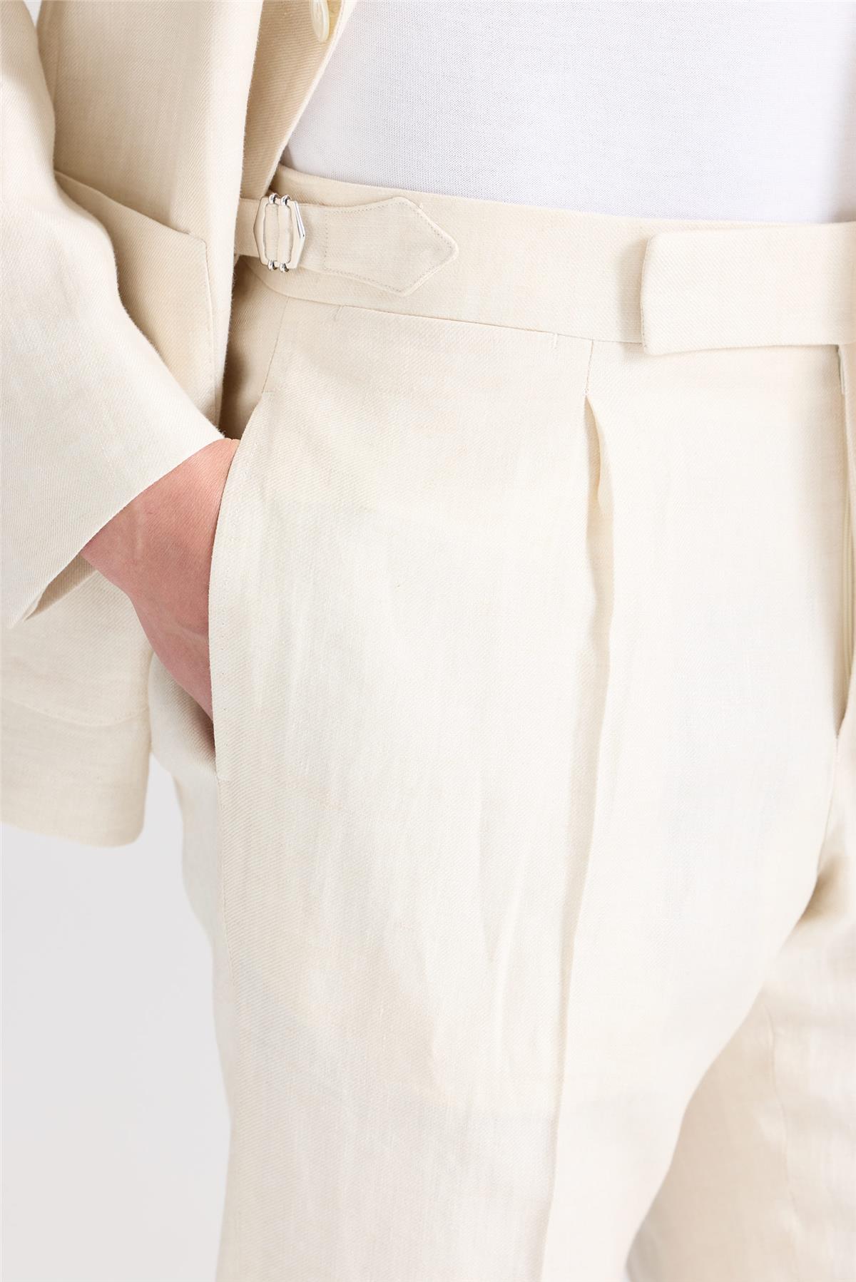 Ekru Keten Takım Elbise