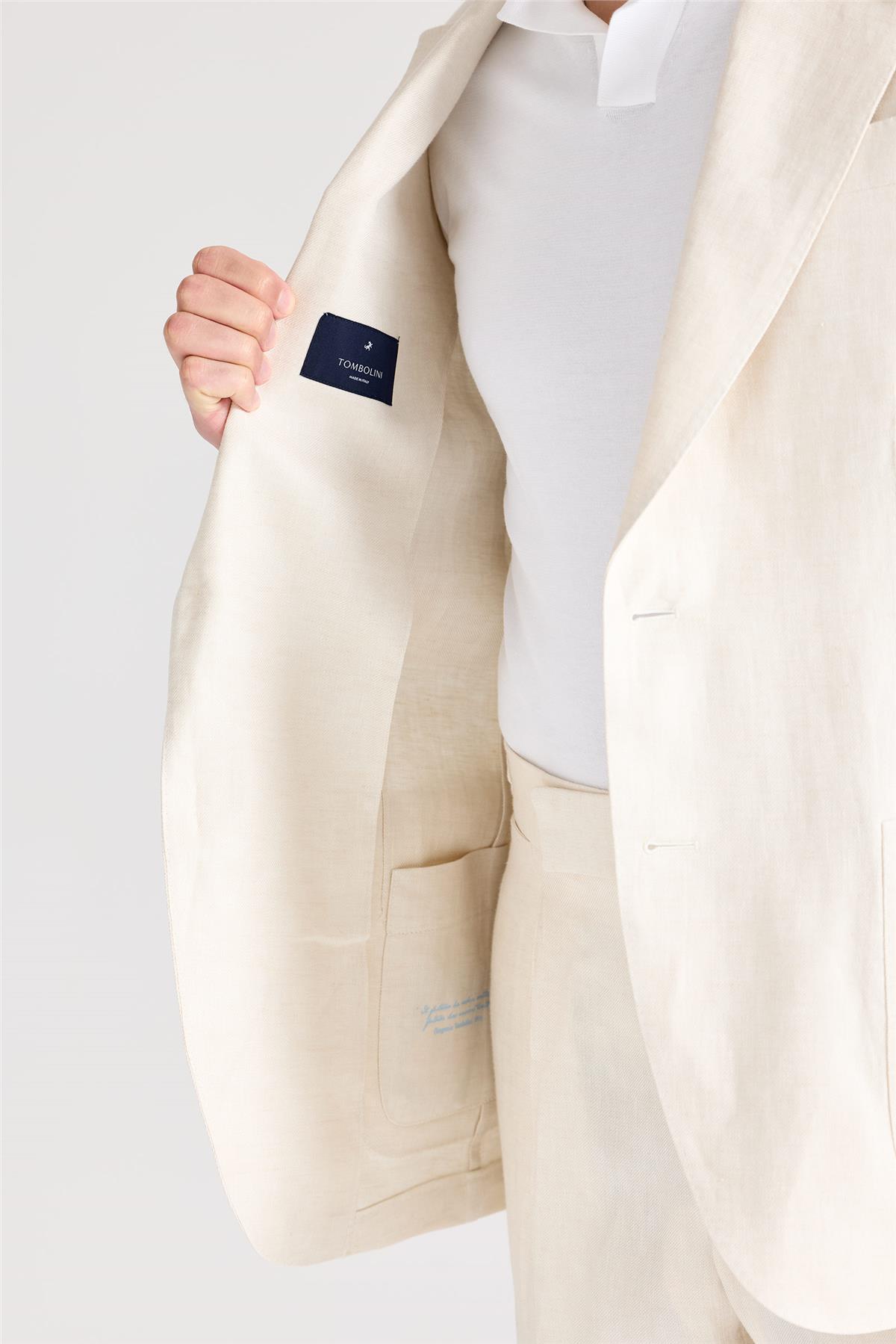 Ekru Keten Takım Elbise