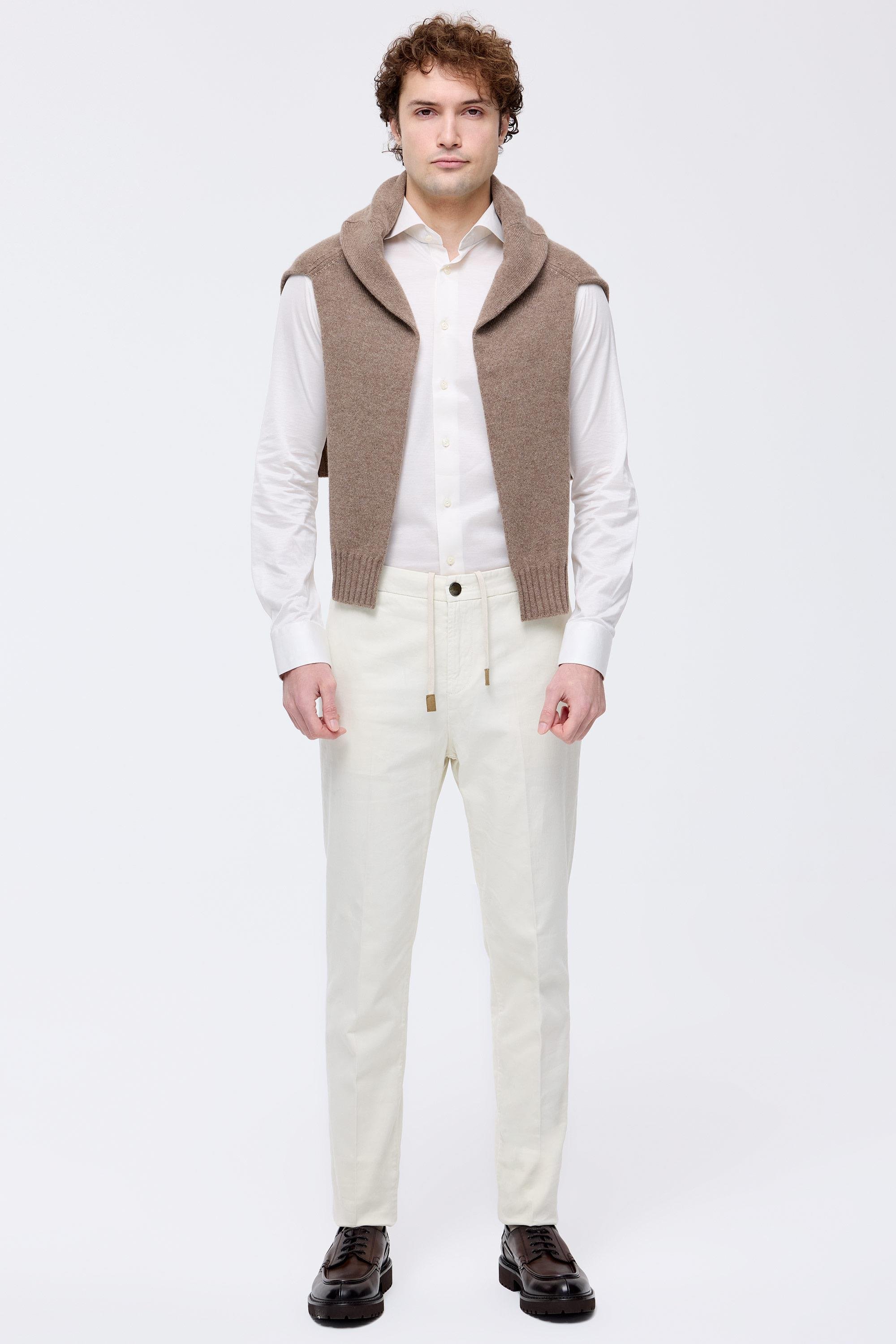 Ekru Pamuk Kaşmir Bağcıklı Chino Pantolon