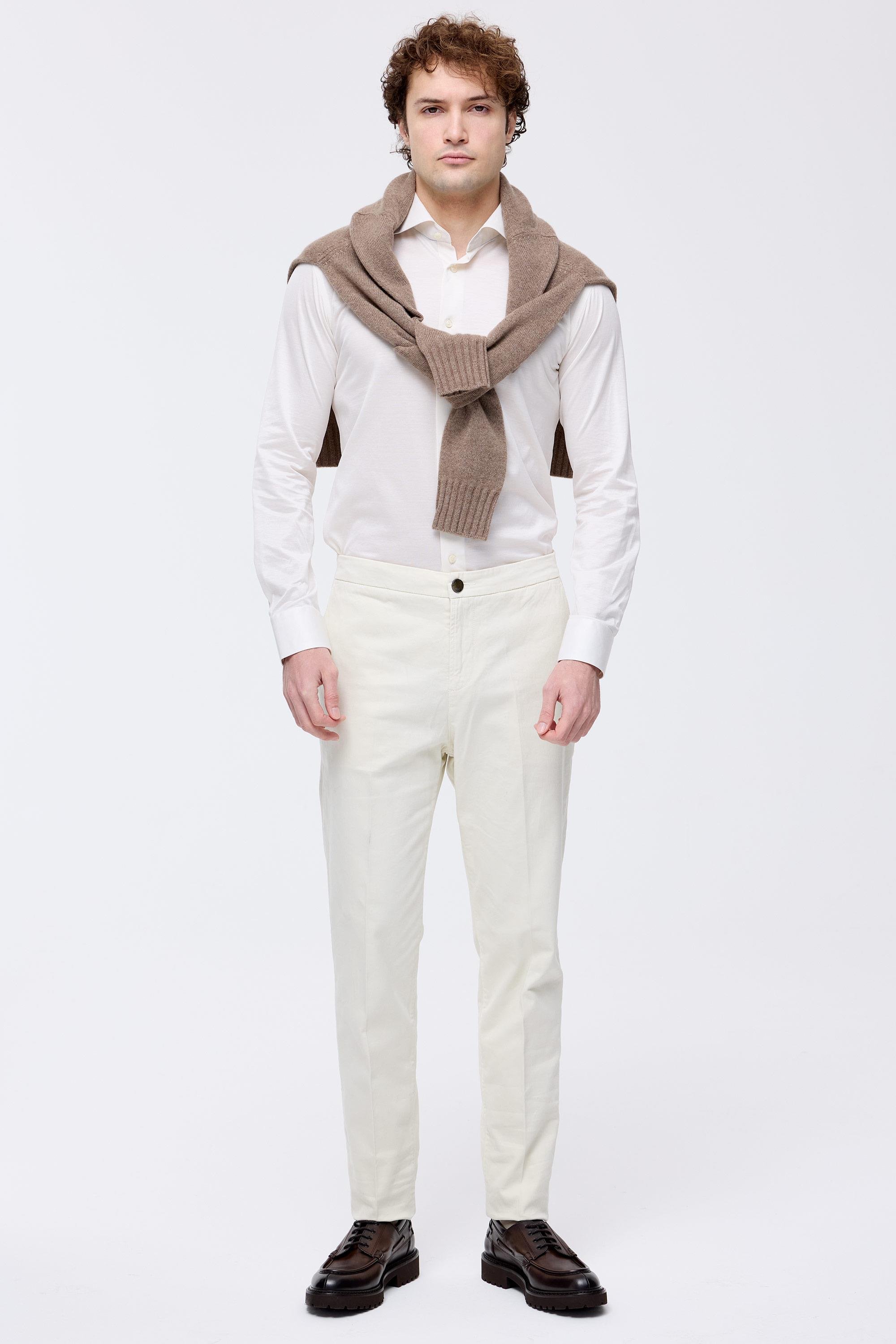 Ekru Pamuk Kaşmir Bağcıklı Chino Pantolon